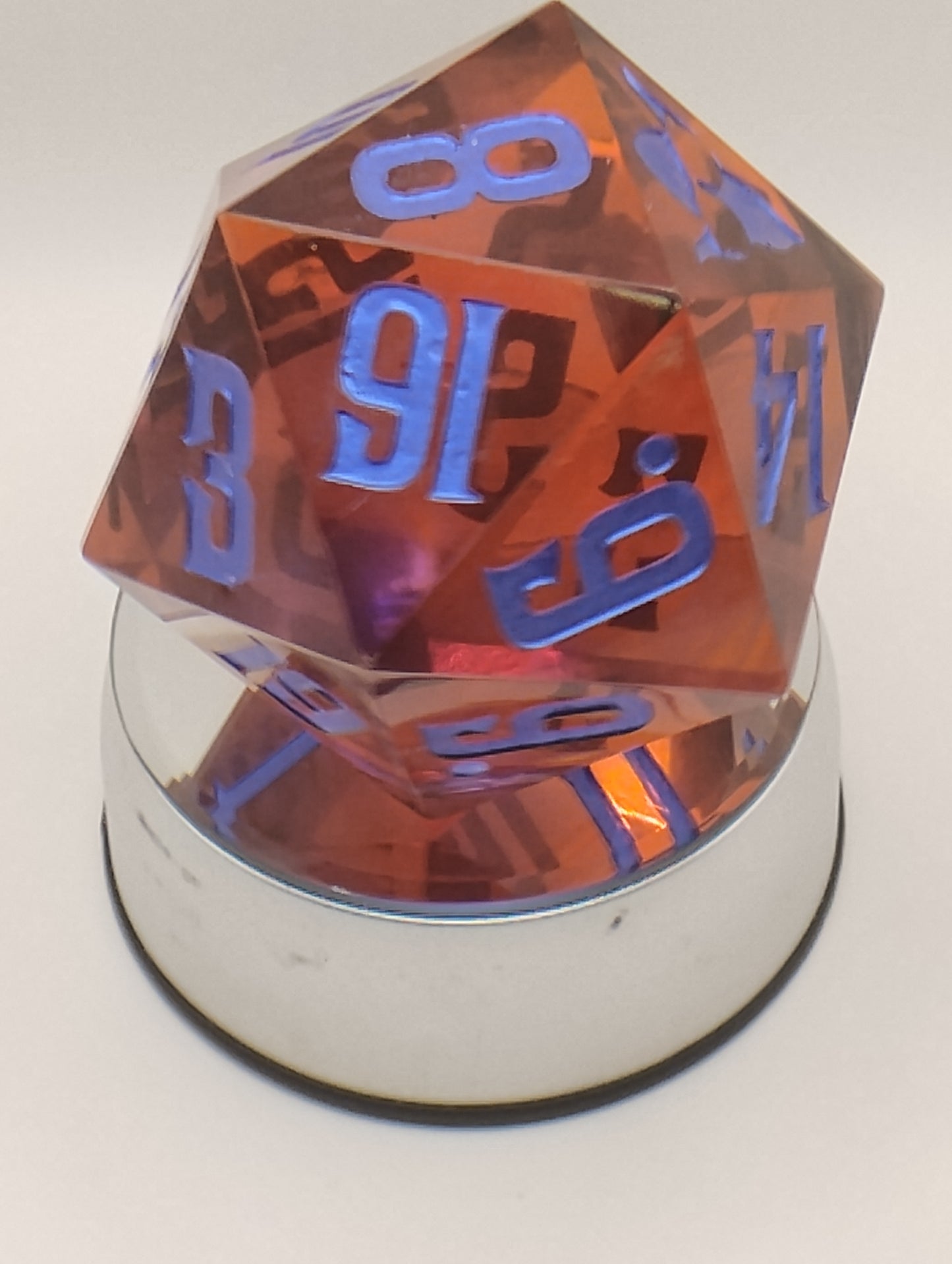 Dark Fantasy Whimsical Large Red DnD Die – Oversized RPG Die with Blue Numbers for Dungeons & Dragons & TTRPGs