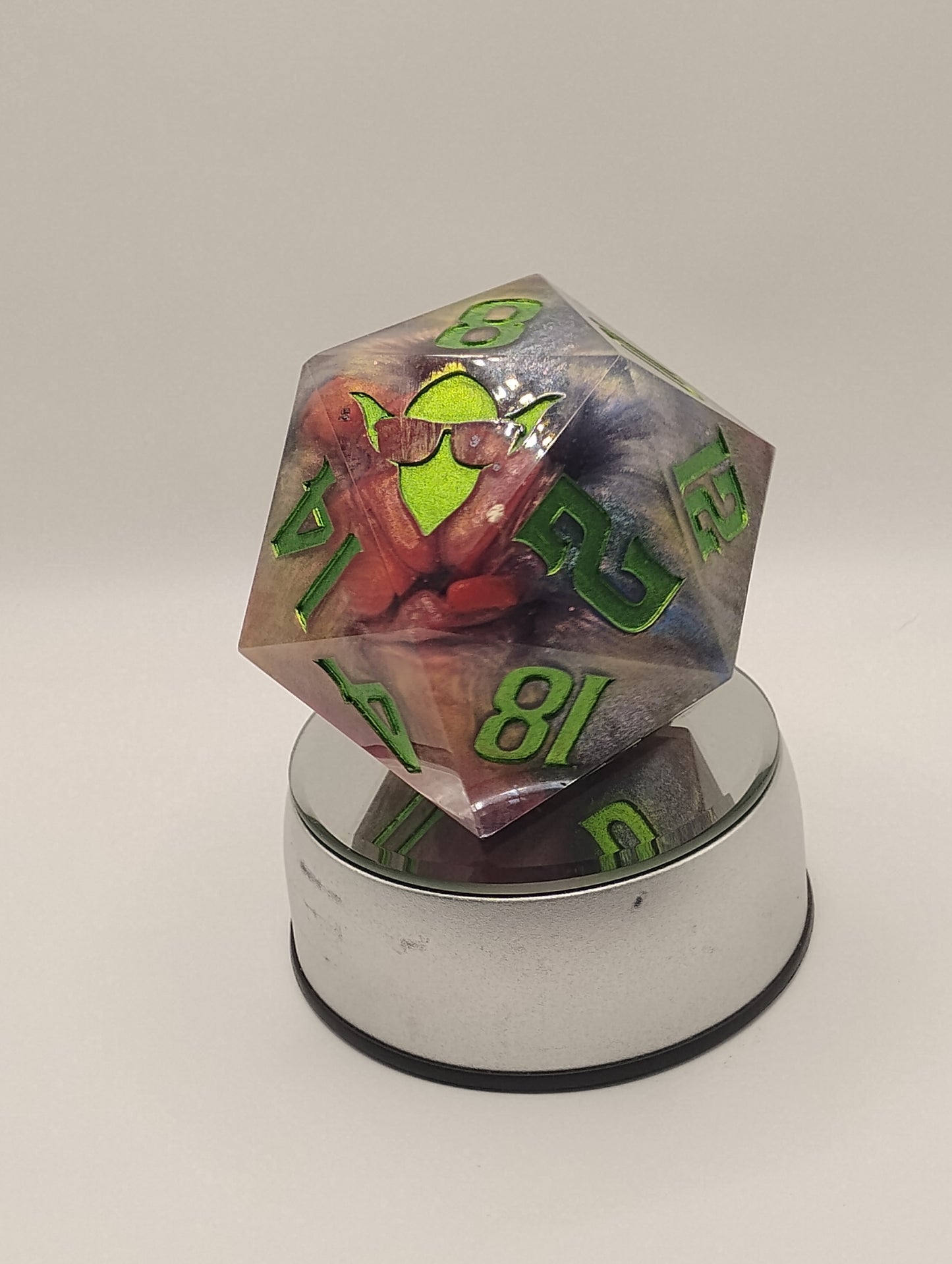 Dark Fantasy Whimsical Chonk Purple & Red DnD Die – Oversized RPG Die with Green Numbers for Dungeons and Dragons and TTRPGs