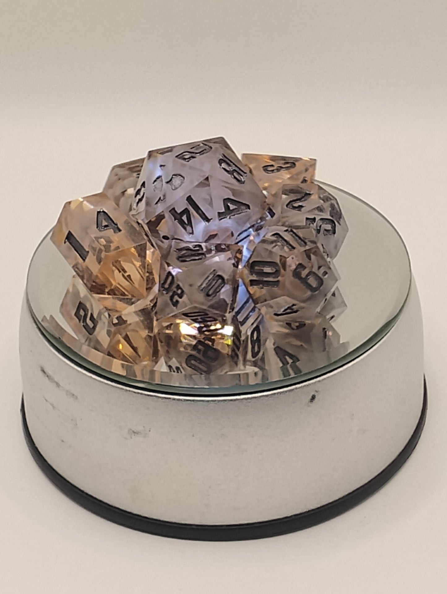 Dark Fantasy Whimsical Orange DnD Dice Set – 7 Piece Translucent Clear RPG Dice with Black Numbers for Dungeons & Dragons & TTRPGs