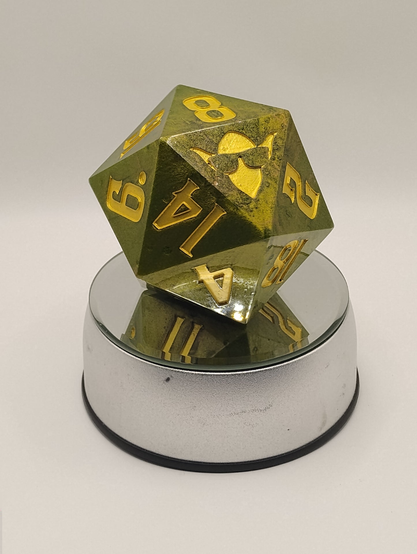 Dark Fantasy Whimsical Large Green DnD Die – Oversized RPG Die with Gold Numbers for Dungeons & Dragons & TTRPGs