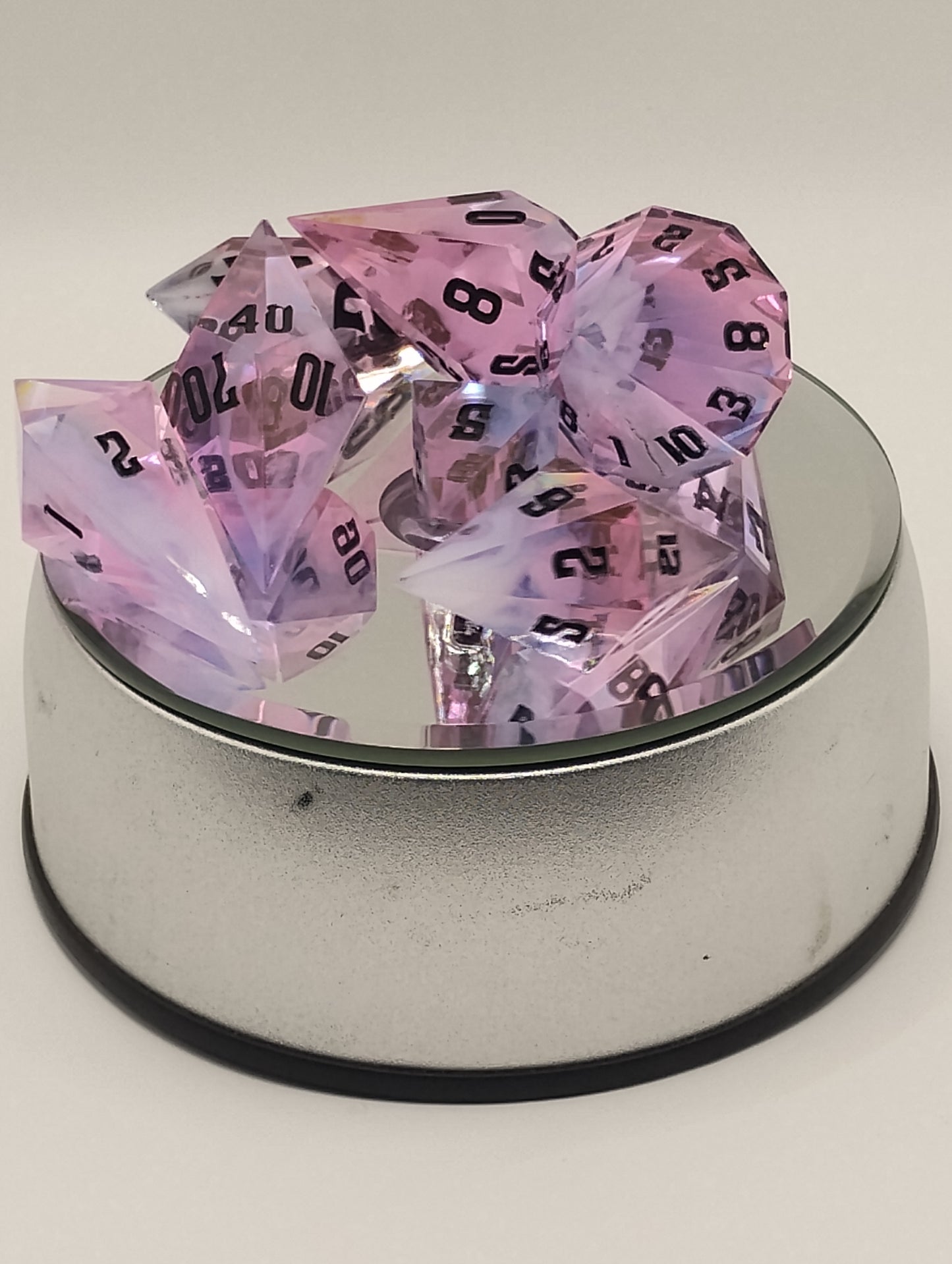 Dark Fantasy Whimsical Pink DnD Dice Set – Pink RPG Dice with Black Numbers for Dungeons & Dragons & TTRPGs