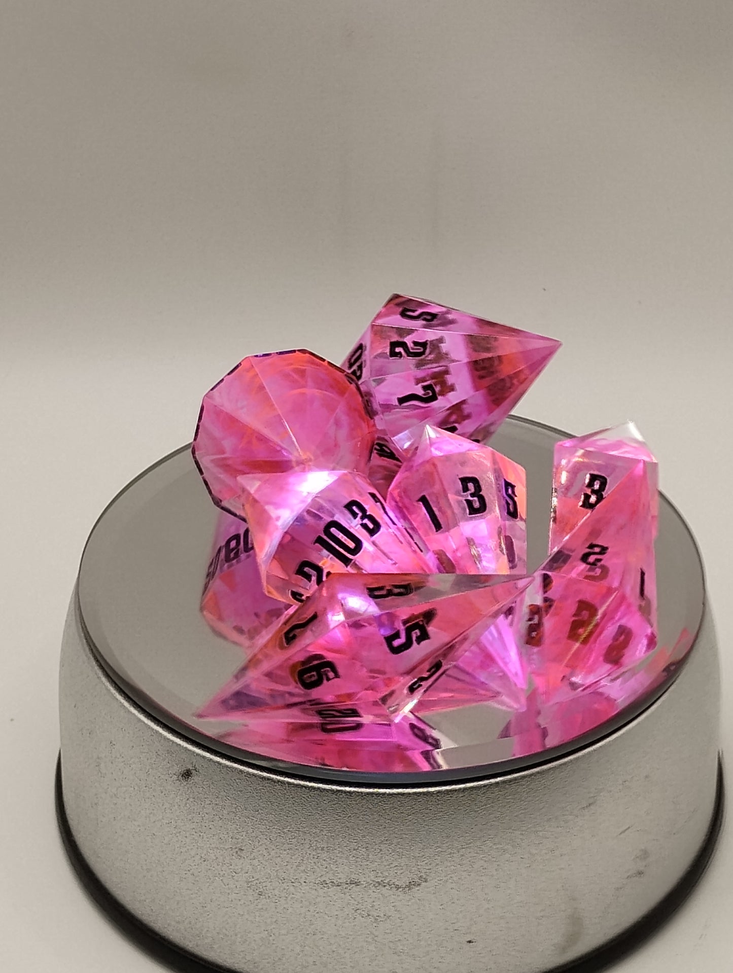 Hot Pink Swirl DnD Dice Set – Translucent Pink RPG Dice with Black Numbers for Dungeons & Dragons and TTRPGs