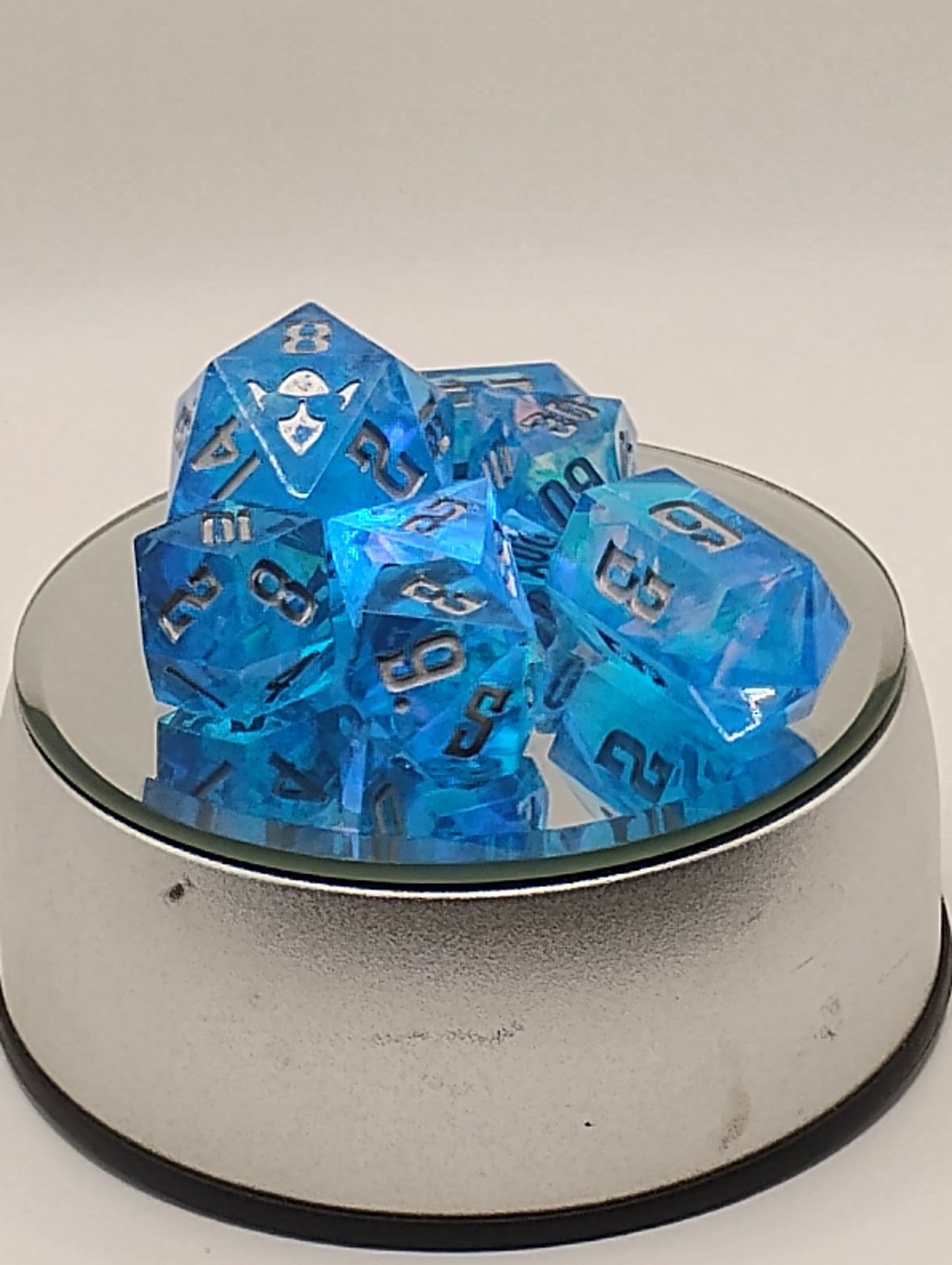 Celestial Rift Handmade DnD Dice | Blue Holographic Resin TTRPG Dice Set with Silver Ink | Dungeons & Dragons Dice