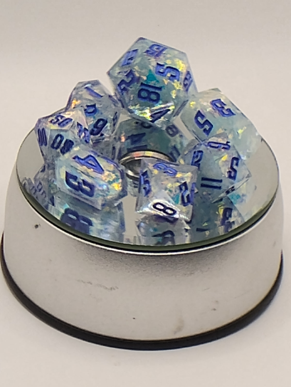 Holo Foil Bomb | Luxury Handmade Holographic Foil D&D Dice Set | Blue Ink TTRPG Dice | Dungeons and Dragons Dice