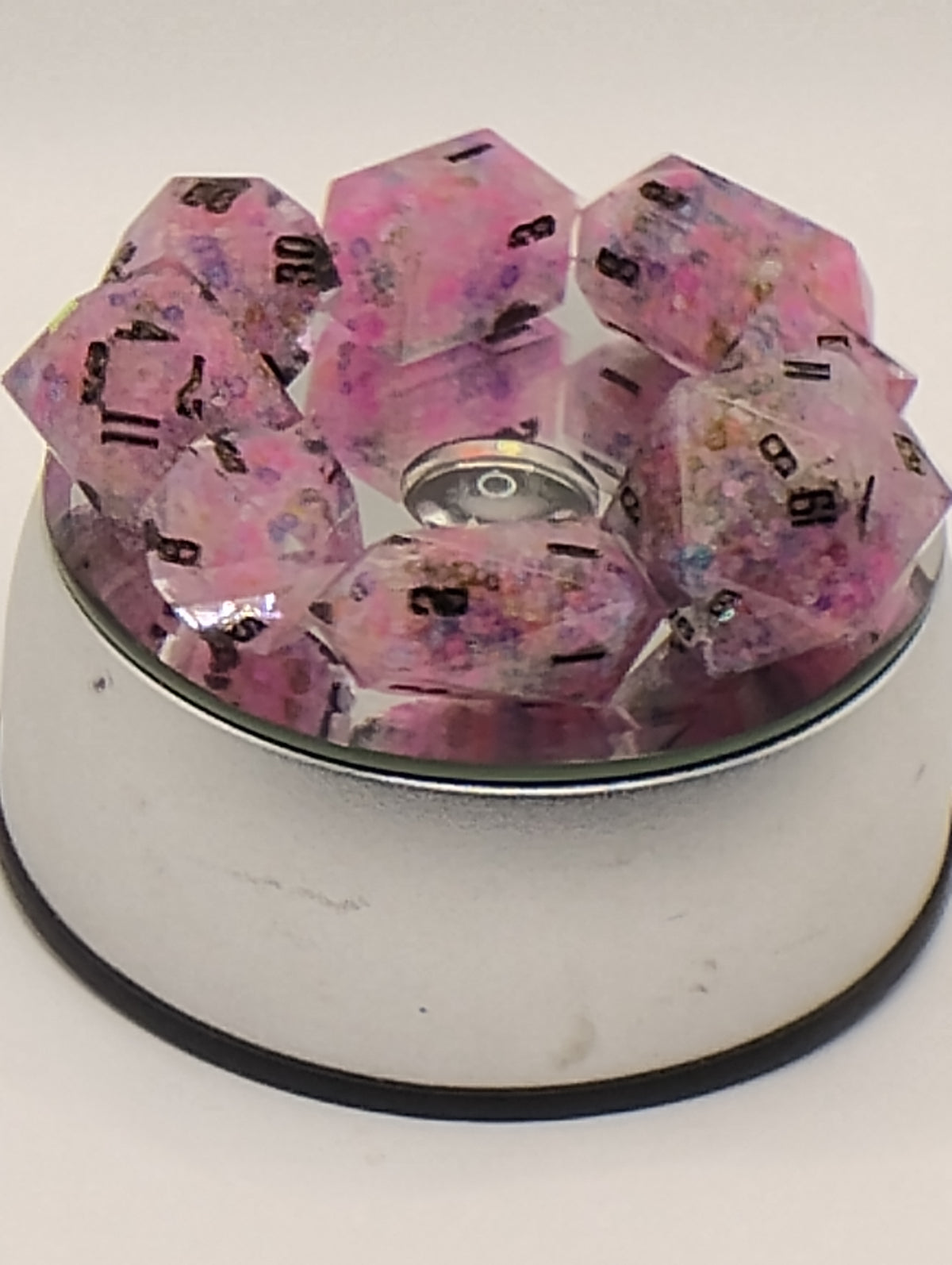 Pink & Purple Glass Bead D&D Dice Set | Handmade Black Ink TTRPG Dice | Dungeons & Dragons Polyhedral Dice