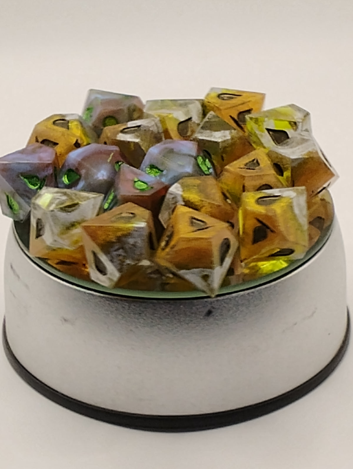 Blood Moon Masquerade | Handmade Blue & Amber Vampire: The Masquerade Dice Set | Green Ink TTRPG RPG Dice | Gothic Dark Fantasy Dice
