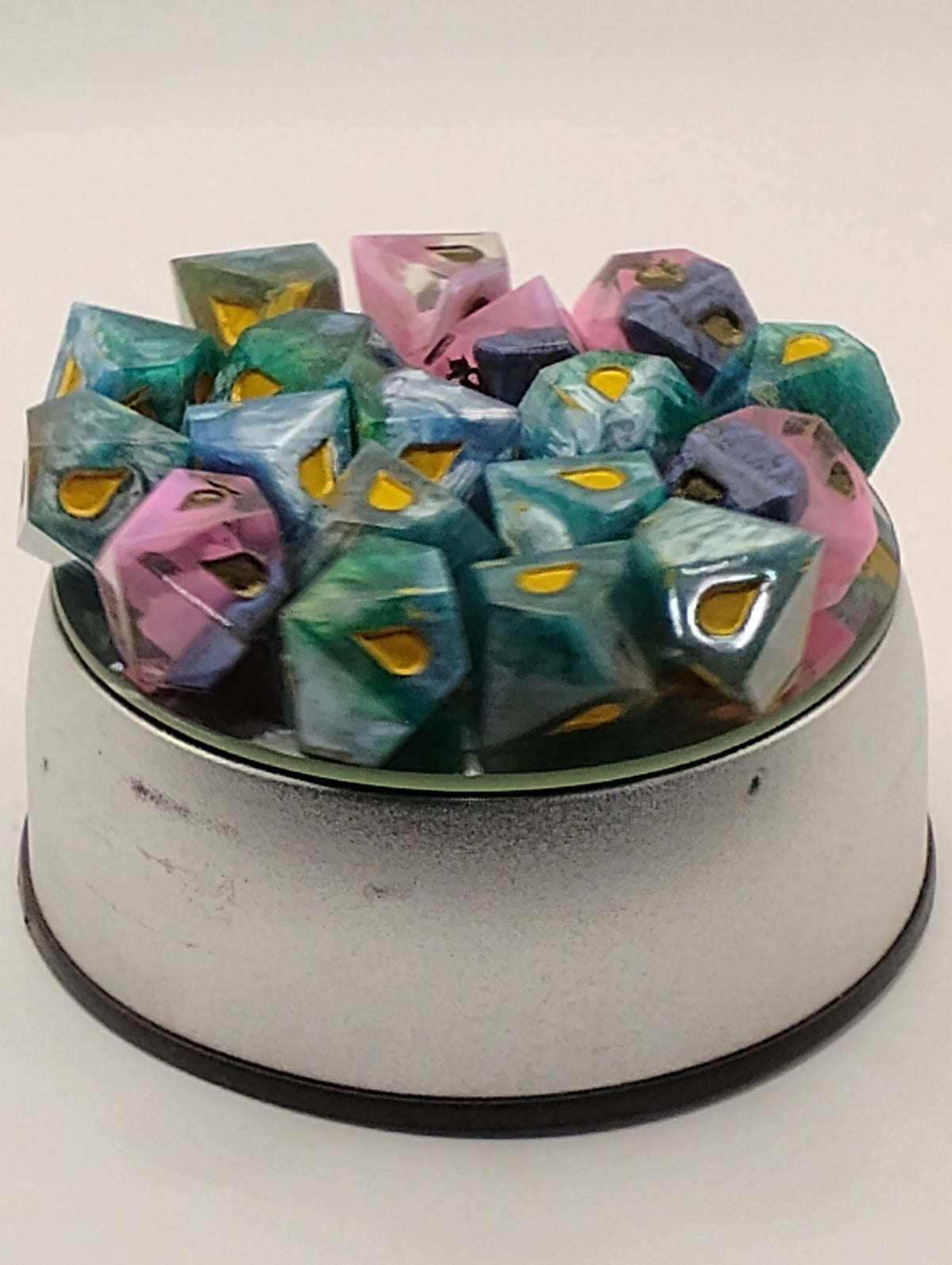 Vampire's Velvet | Handmade Blue & Pink Vampire: The Masquerade Dice Set | Gold Ink TTRPG RPG Dice | Gothic Dark Fantasy Dice