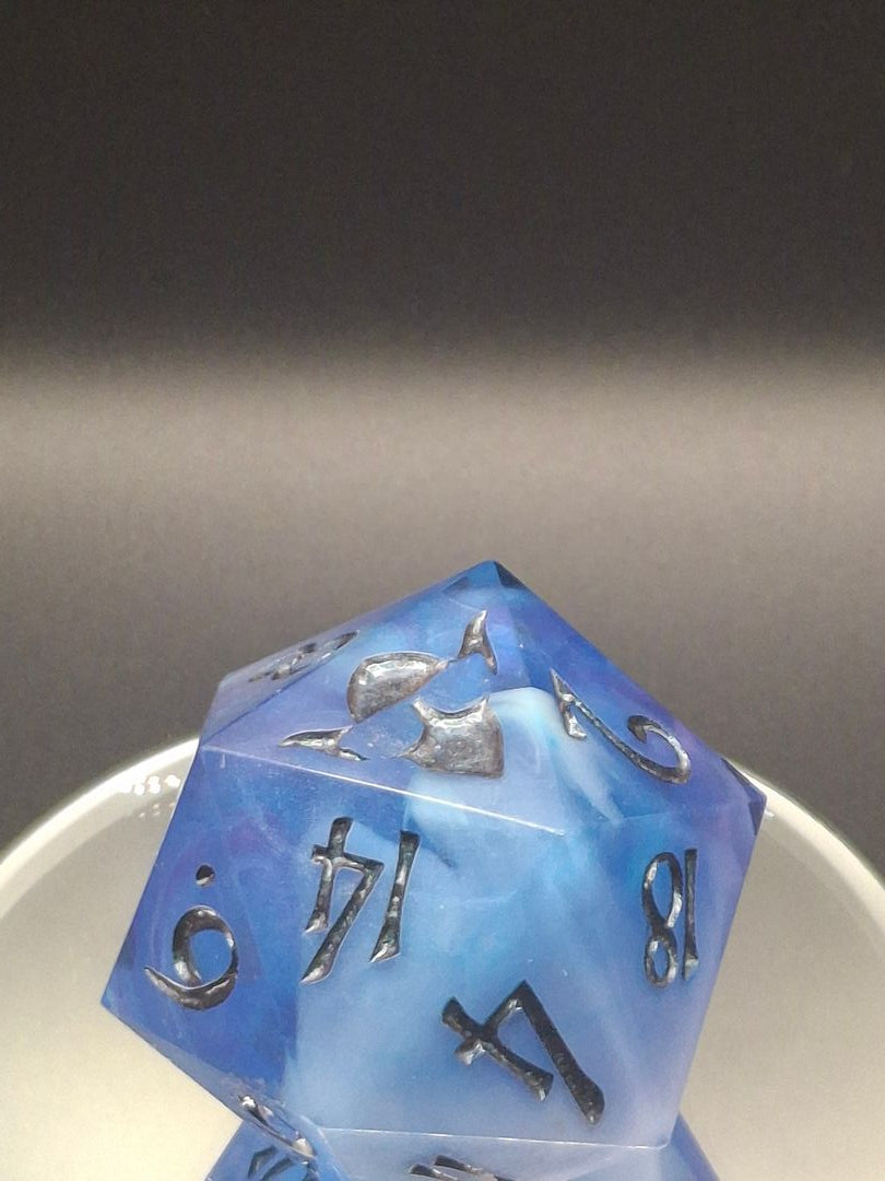 Mystical Blue Nebula D20 Dice - Enchanting TTRPG Collectible 55mm Chonk