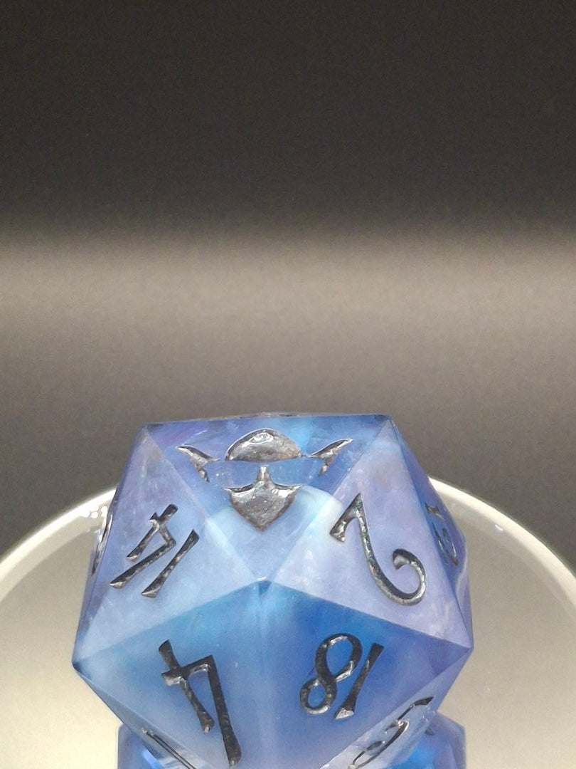 Mystical Blue Nebula D20 Dice - Enchanting TTRPG Collectible 55mm Chonk
