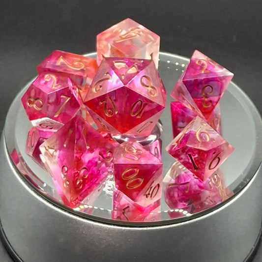 Rose Red Sharp Sided Dice Set | 8 Dice | DnD | PathFinder | TTRPG | Dungeons and Dragons | Sharp Sided Resin Dice | Handmade Dice