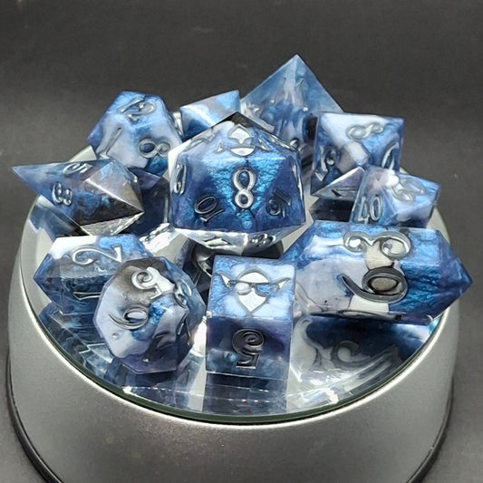 Enchanting Azure Dreamscape Polyhedral Dice Set for TTRPG Adventures