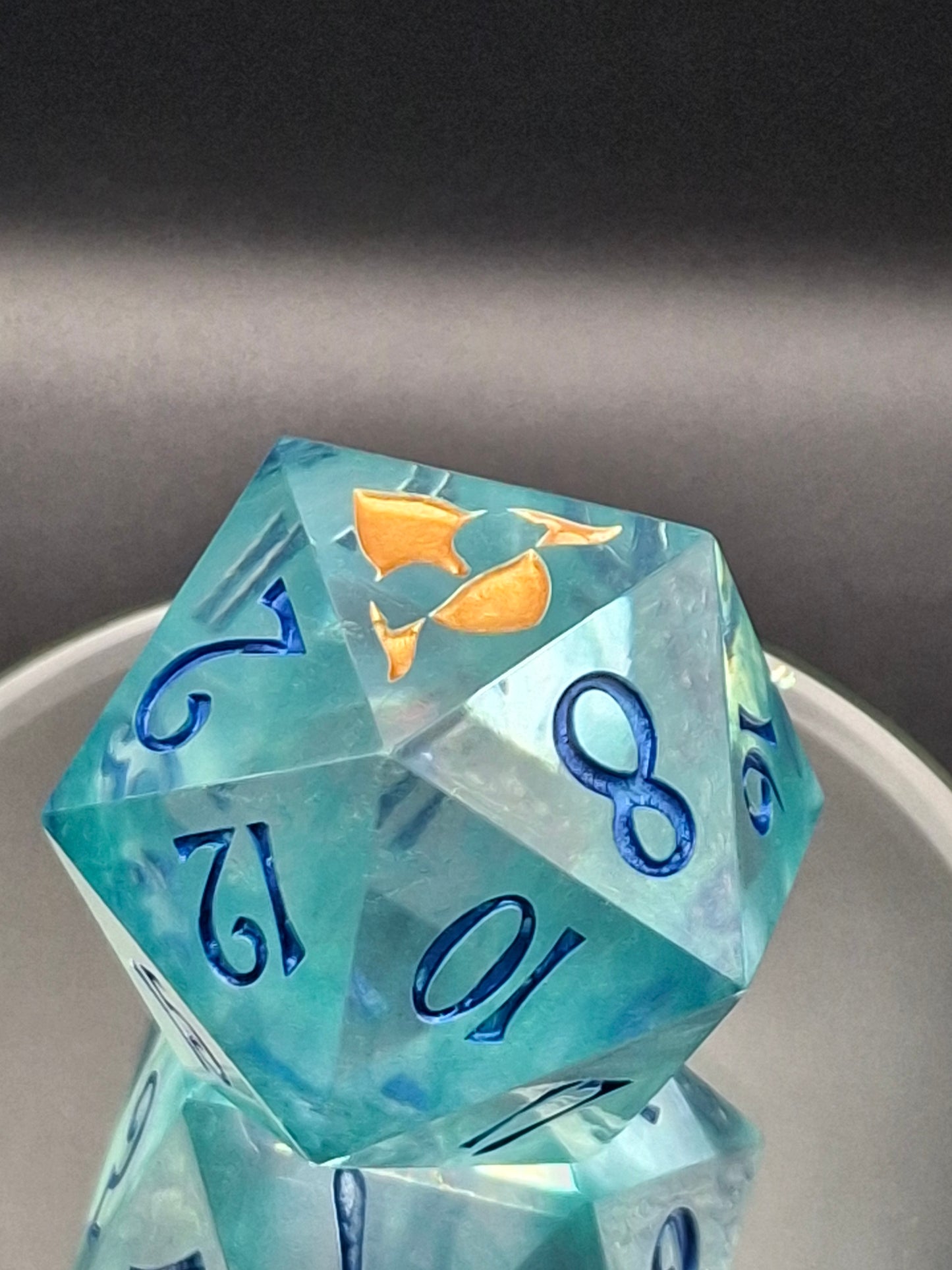 Mystic Arcana D20 Transparent Teal Resin Dice 55mm Chonk Sharp Edge Handmade DnD Die