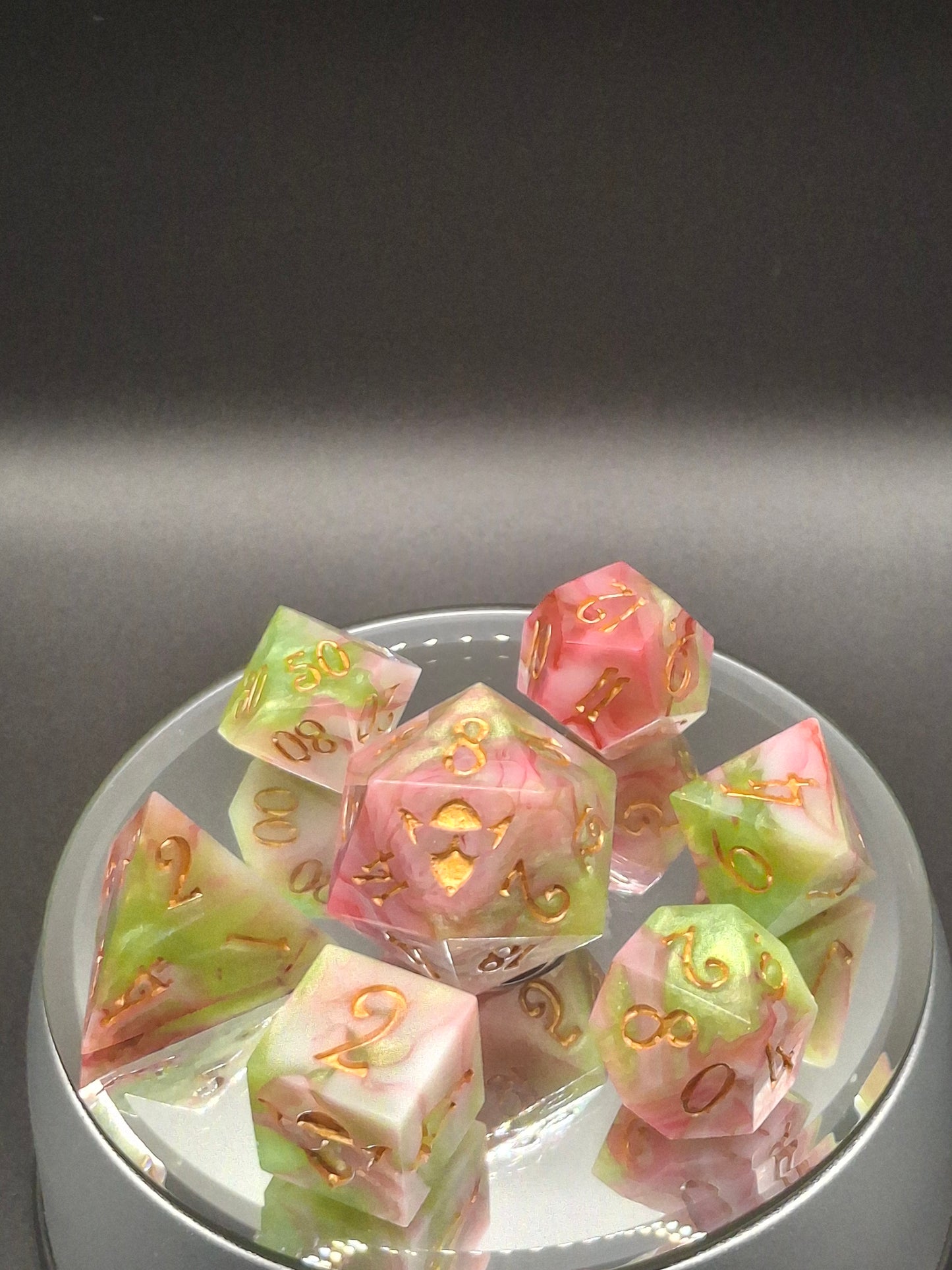 Enchanting Pink & Green Marble Dice Set - Perfect for TTRPG Adventures!