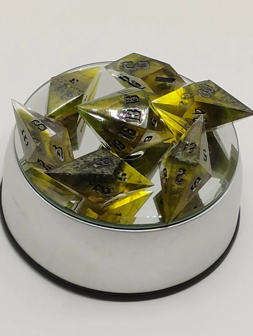 12 Months of Mystery Subscription Box - Goblin Gilded Chest Set of Sharp Sided TTRPG DnD Dice