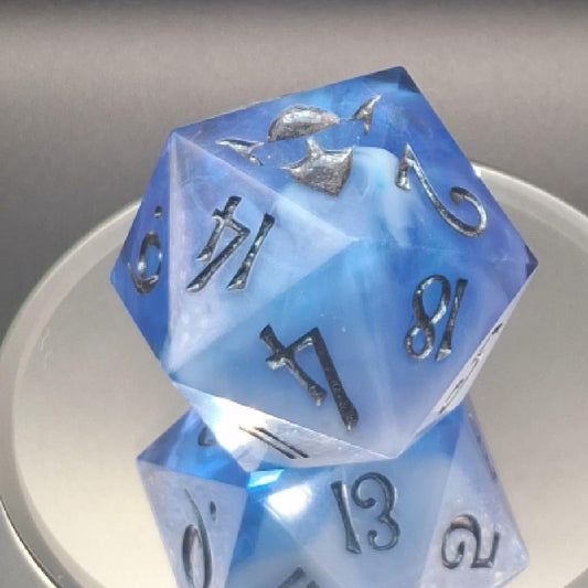 Mystical Blue Nebula D20 Dice - Enchanting TTRPG Collectible 55mm Chonk