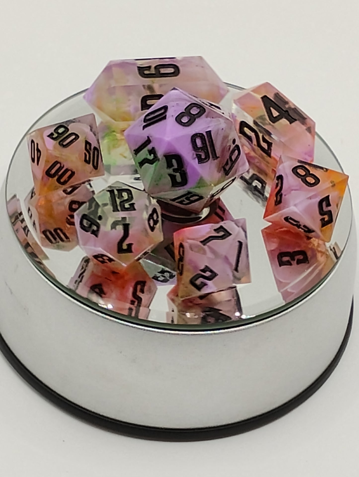 Clear Neon Sherbet Dice Set – Sharp-Edged Handmade TTRPG Dice