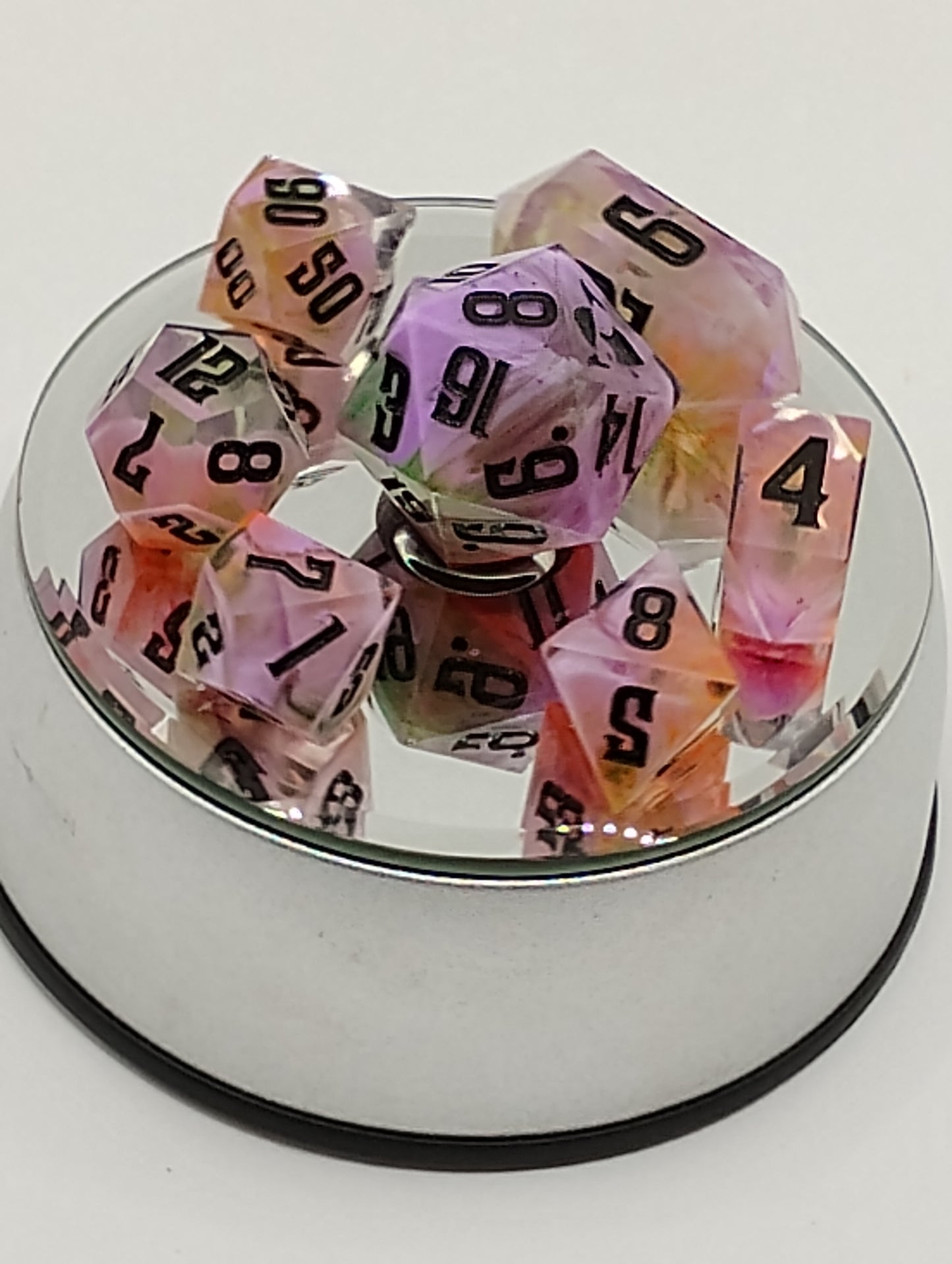 Clear Neon Sherbet Dice Set – Sharp-Edged Handmade TTRPG Dice