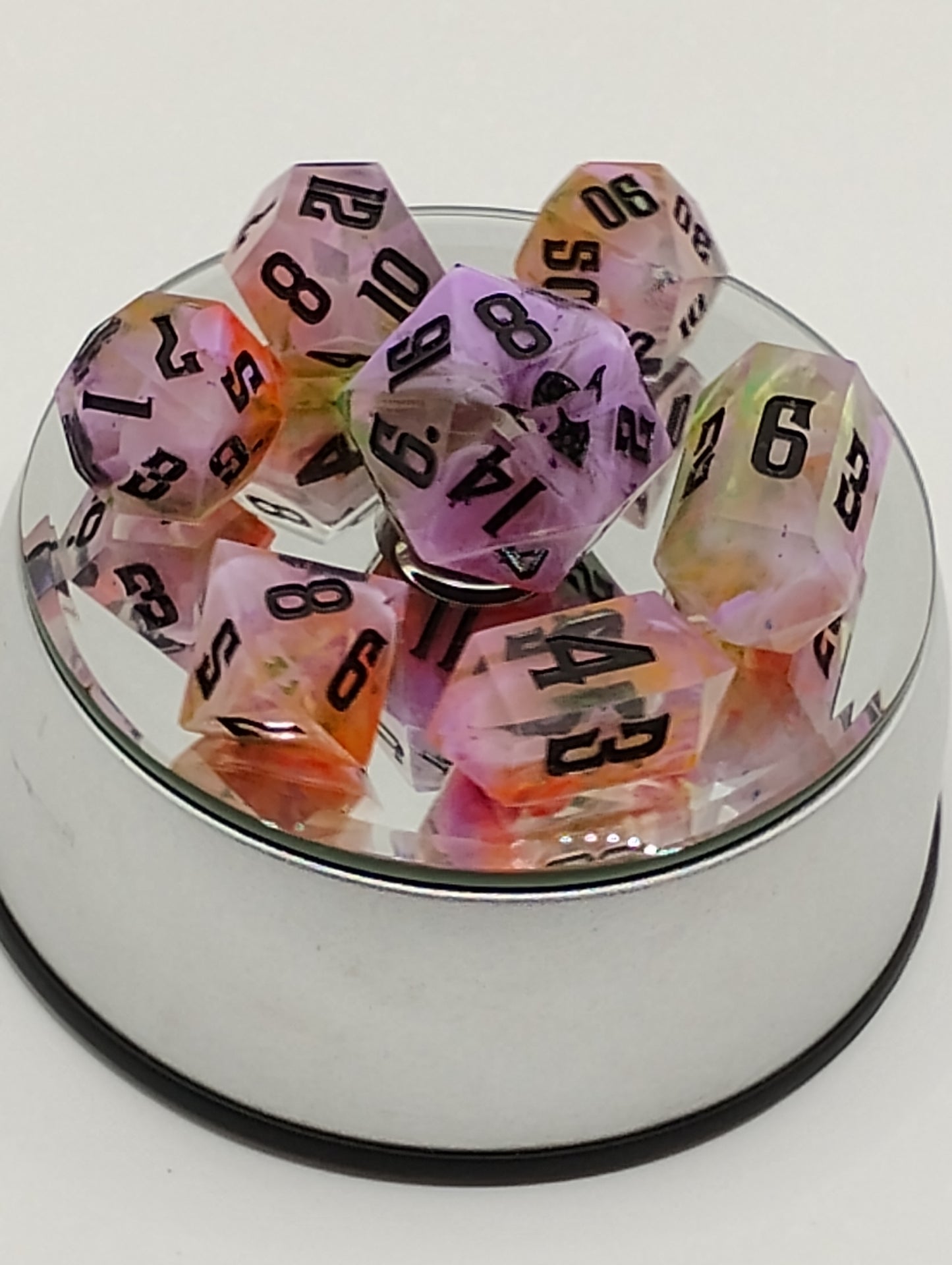 Clear Neon Sherbet Dice Set – Sharp-Edged Handmade TTRPG Dice