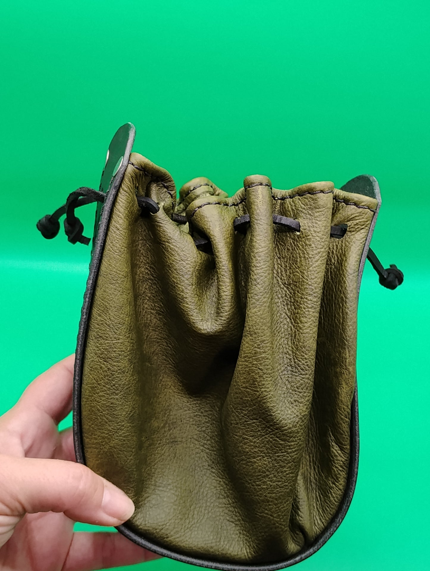 Shadowgrove Dice Bags – Handmade Black & Olive Leather Dice Pouches for D&D