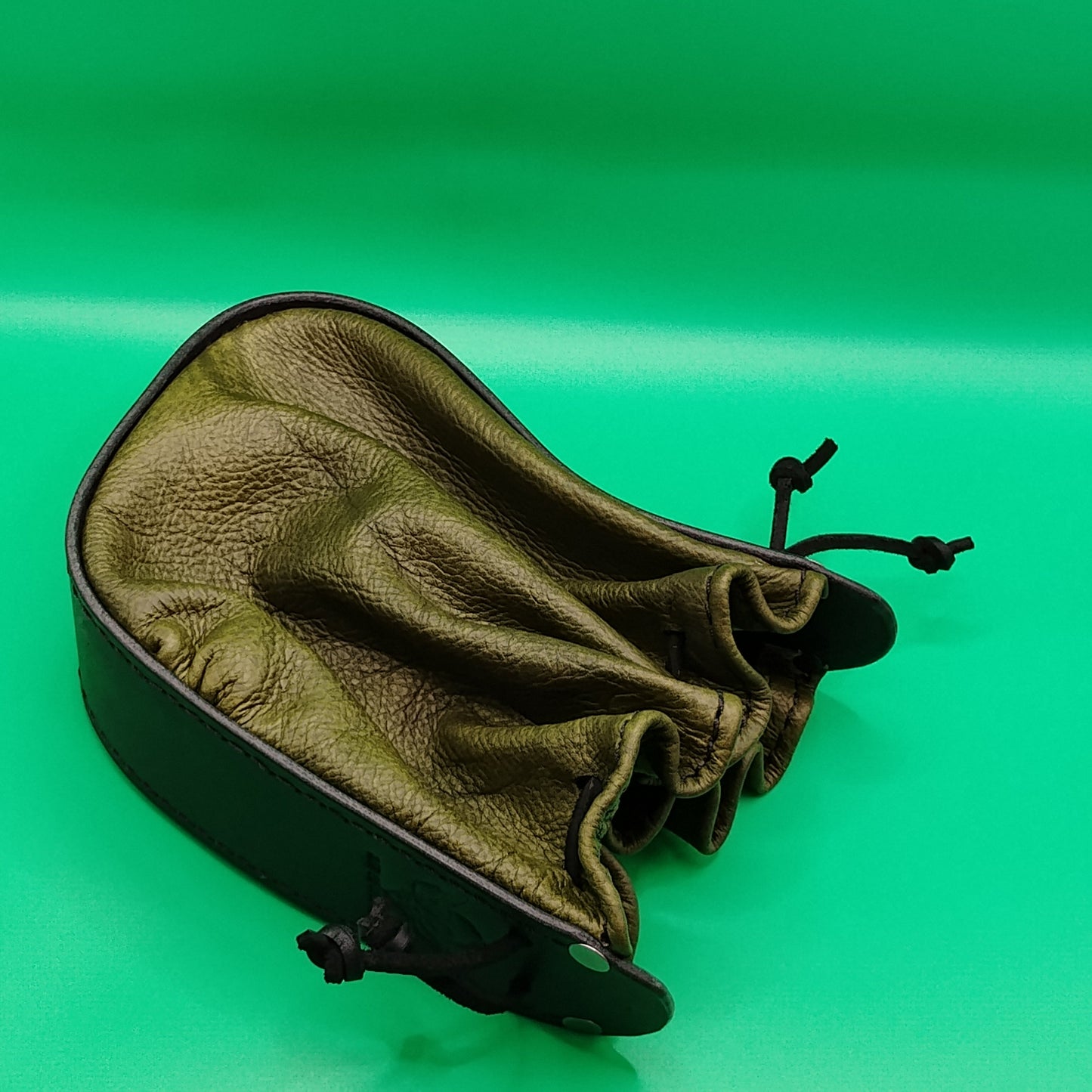 Shadowgrove Dice Bags – Handmade Black & Olive Leather Dice Pouches for D&D