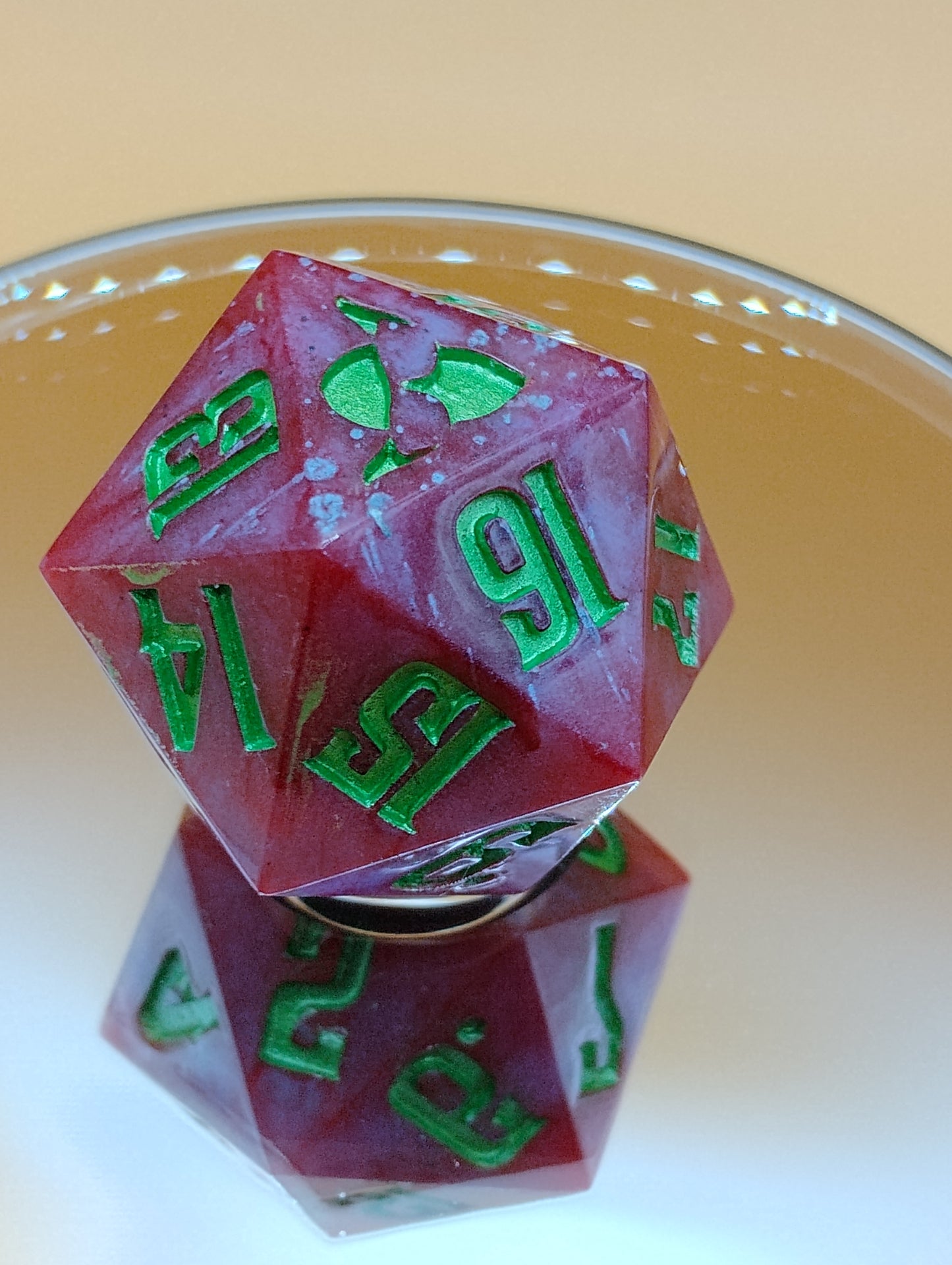 Crimson Grove 38mm Spindown – Handmade Blood-Red & Emerald MTG Life Counter by Nat20Dicery