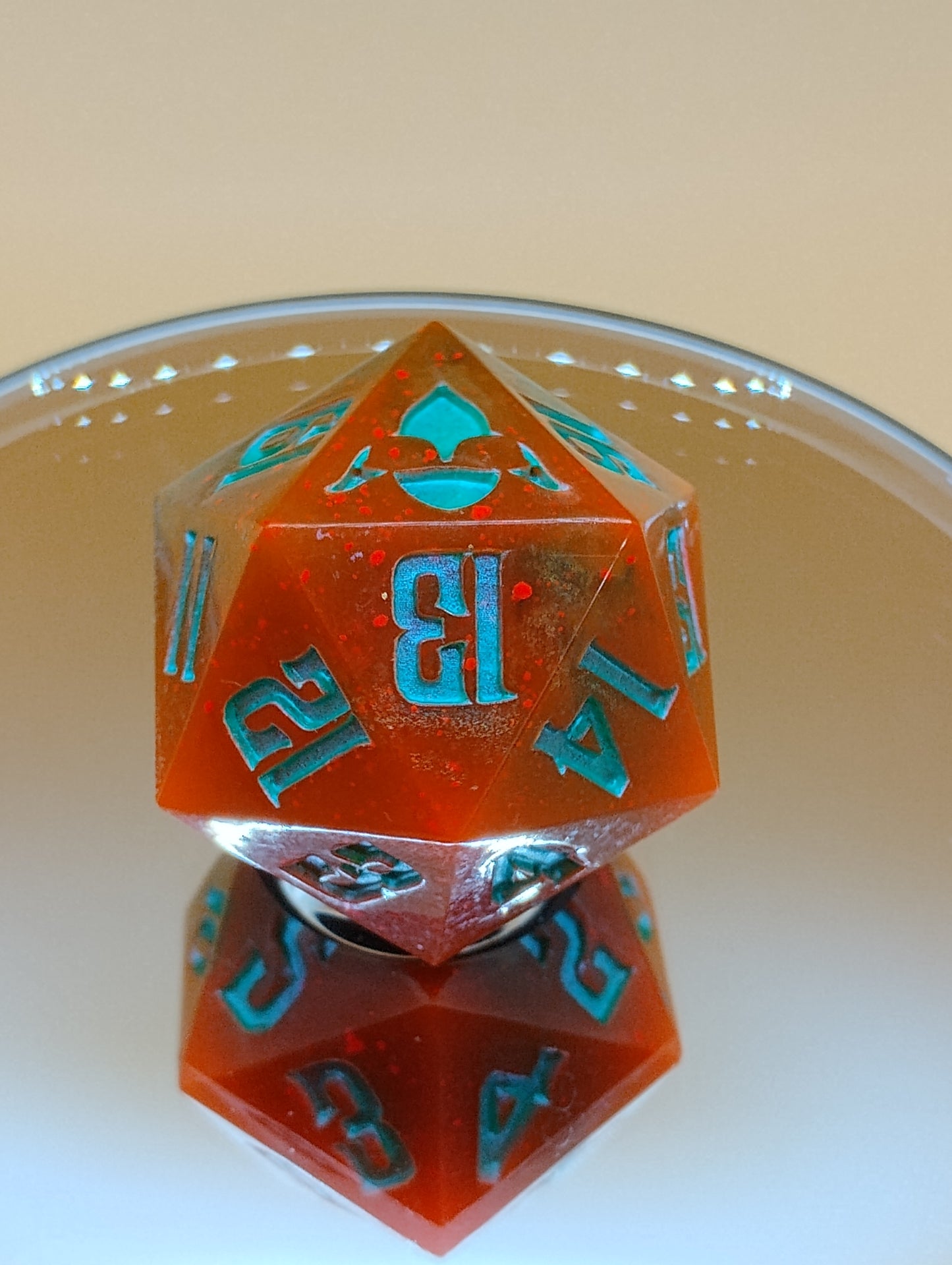 Toxic Ember 38mm Spindown – Handmade Neon Orange & Green MTG Life Counter by Nat20Dicery