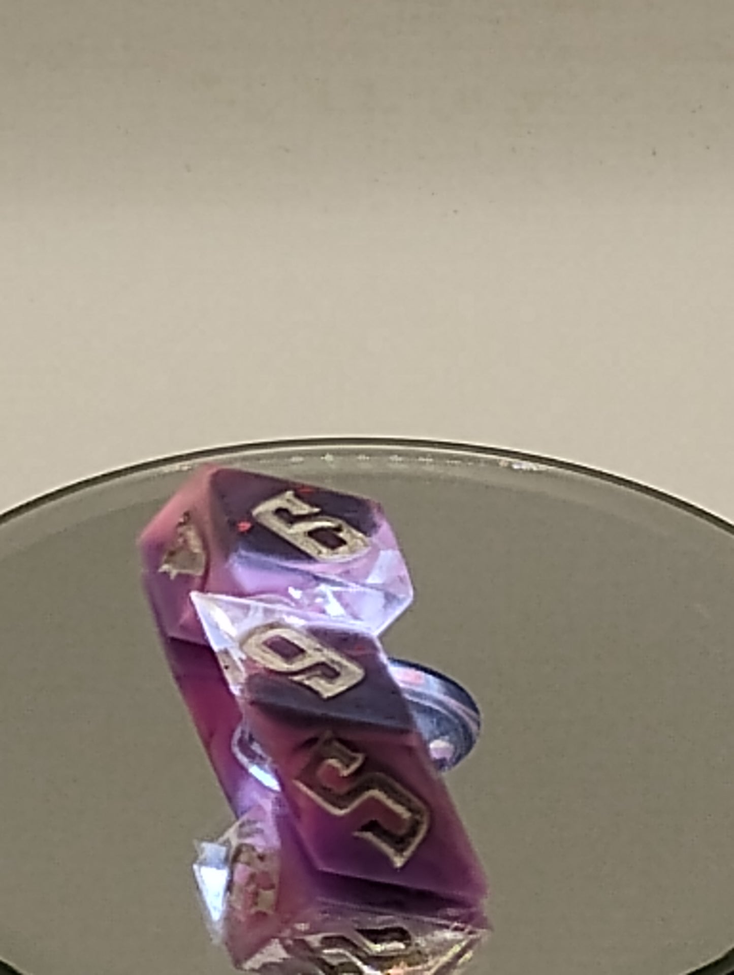 Handmade Rhombic D6 Dice Pair – Enchanted Pink & Purple Whispers | Dark Fantasy TTRPG Dice