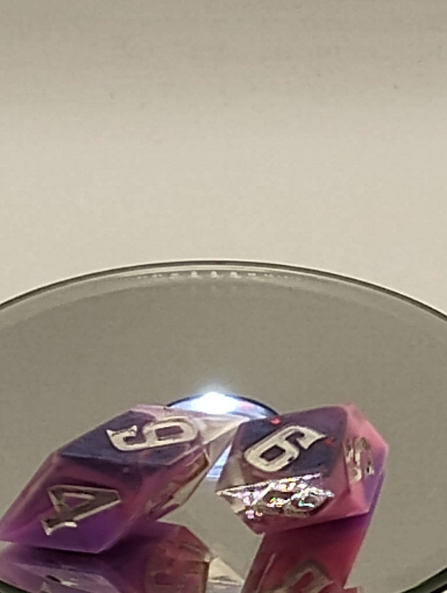 Handmade Rhombic D6 Dice Pair – Enchanted Pink & Purple Whispers | Dark Fantasy TTRPG Dice