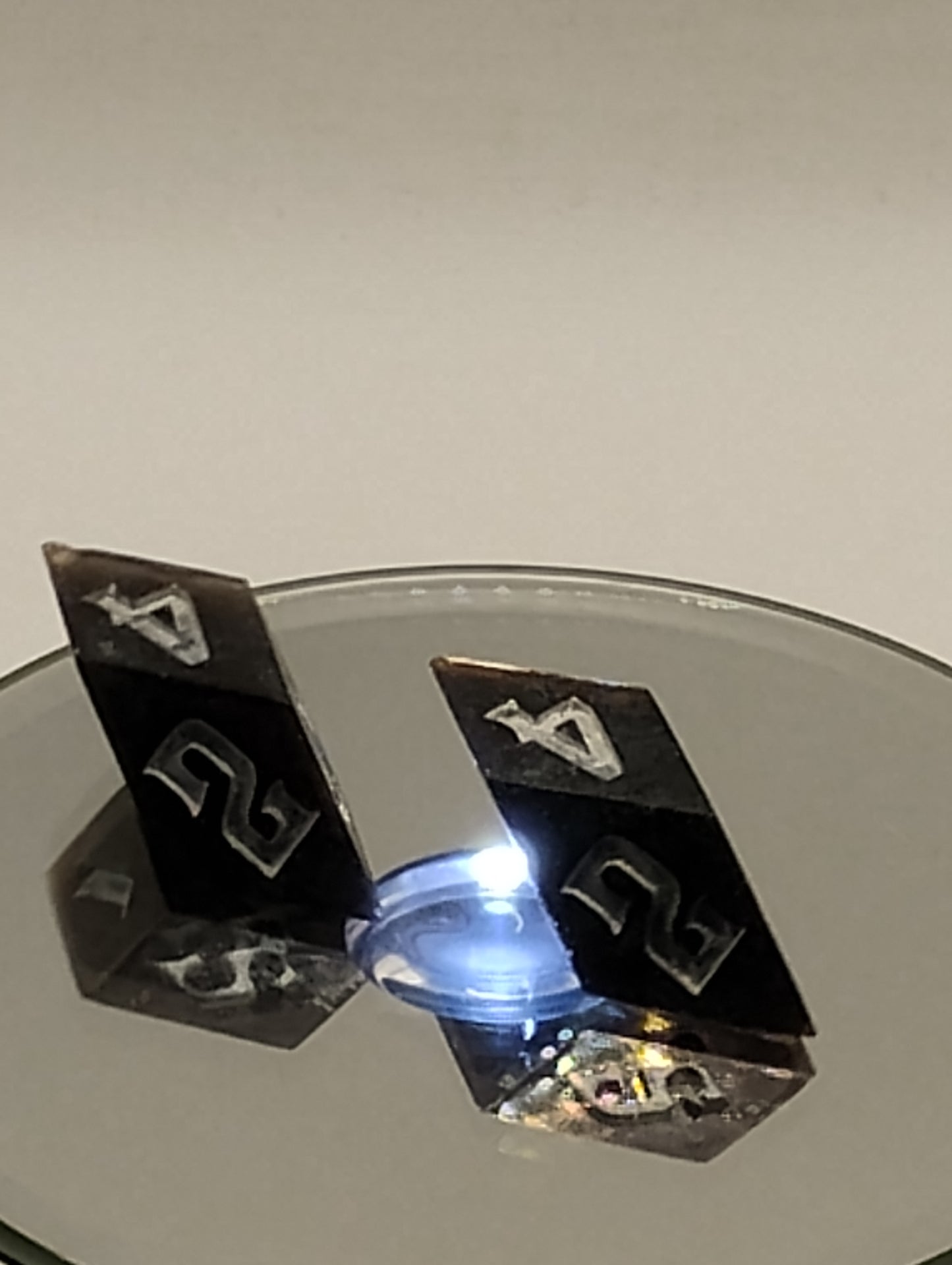 Handmade Rhombic D6 Dice Pair – Black Glimmer & Silver Ink | Dark Fantasy TTRPG Dice