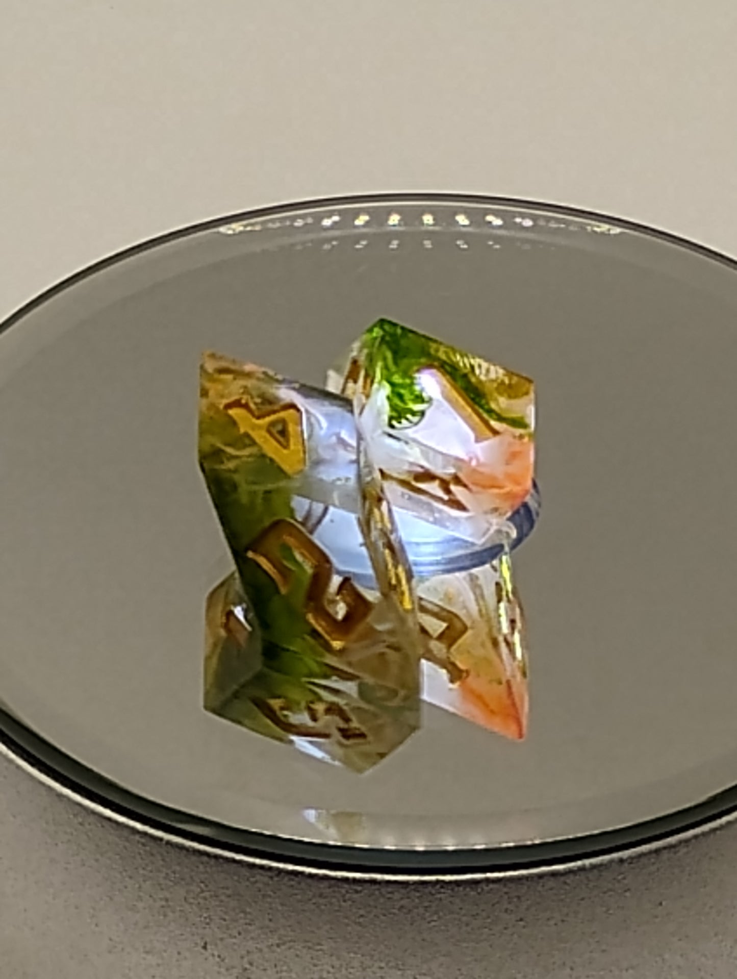 Handmade Rhombic D6 Dice Pair – Autumn Leaves Green & Orange | Whimsical Fantasy TTRPG Dice