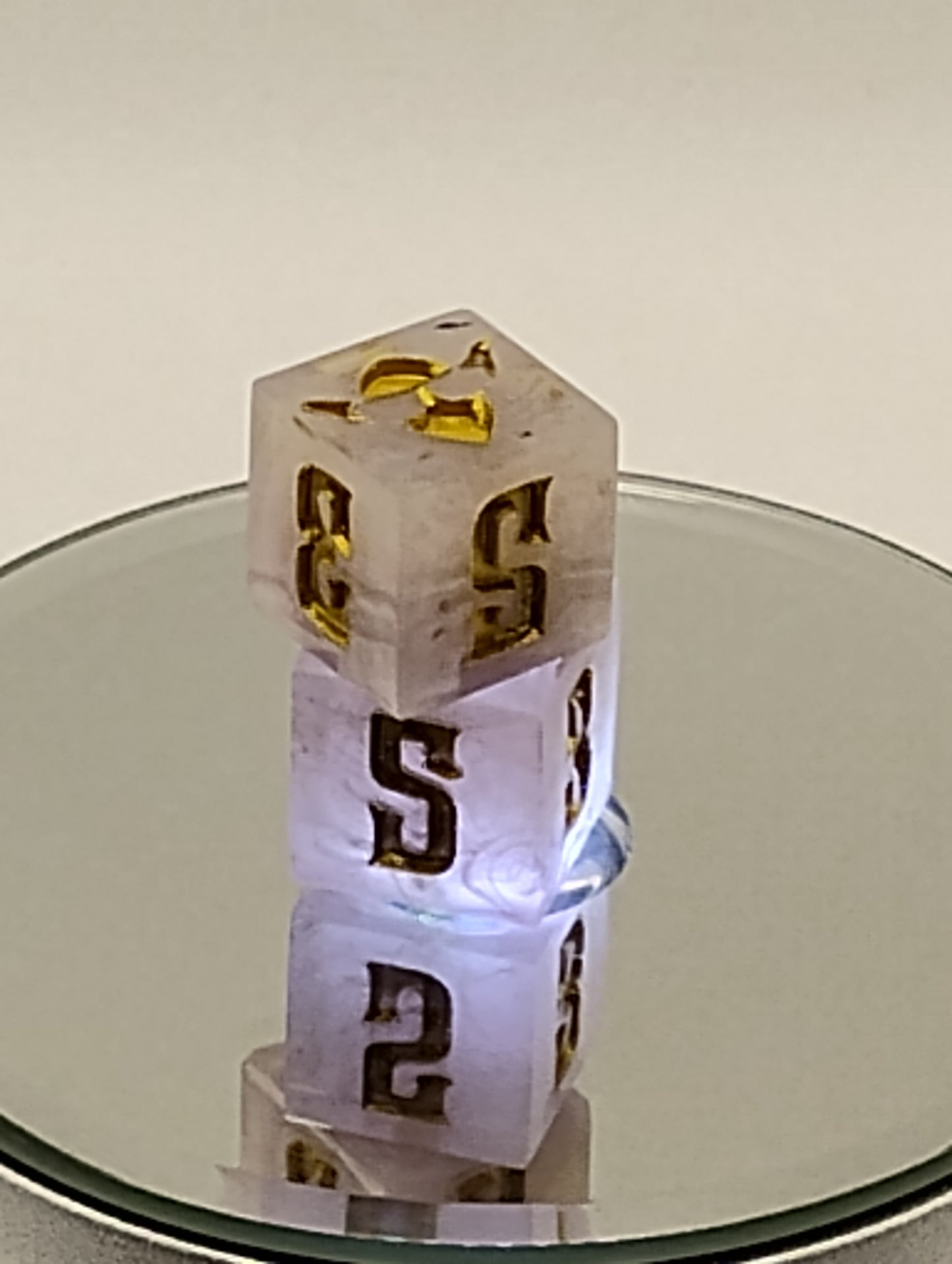 Handmade Angelic D6 Dice Pair – White & Gold Shimmer | Whimsical TTRPG Dice