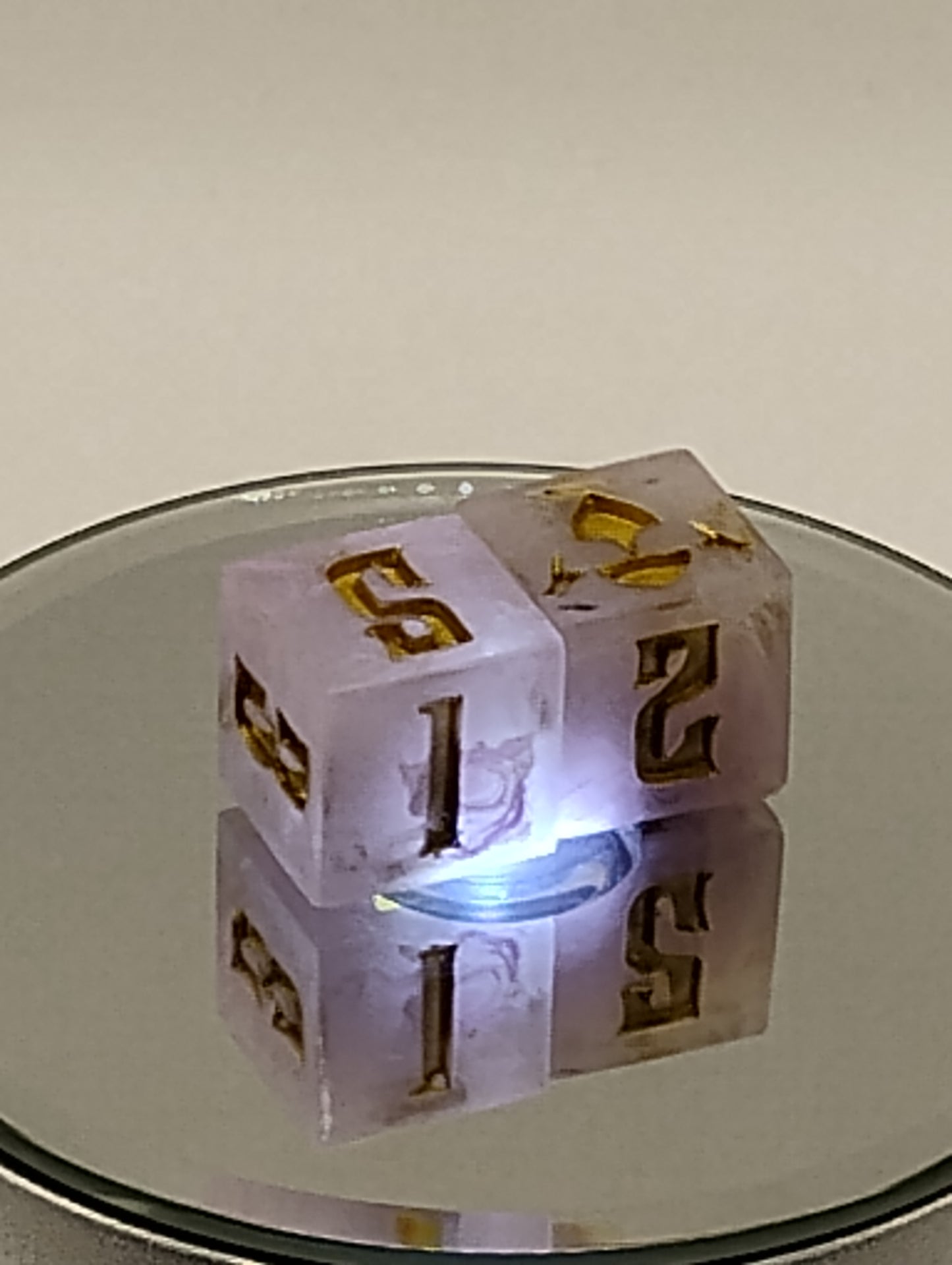 Handmade Angelic D6 Dice Pair – White & Gold Shimmer | Whimsical TTRPG Dice