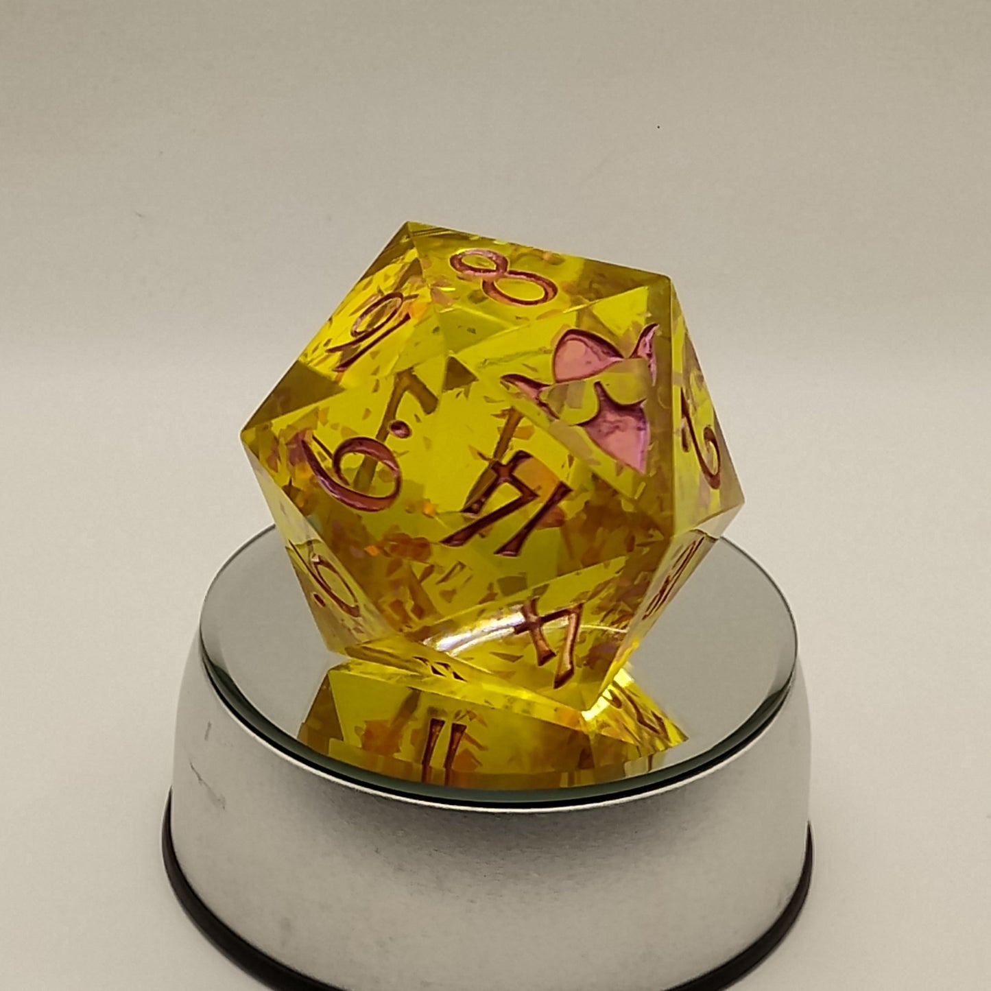 Blush Colossus – 78mm Handmade Chonk D20 with Iridescent Pink Glitter