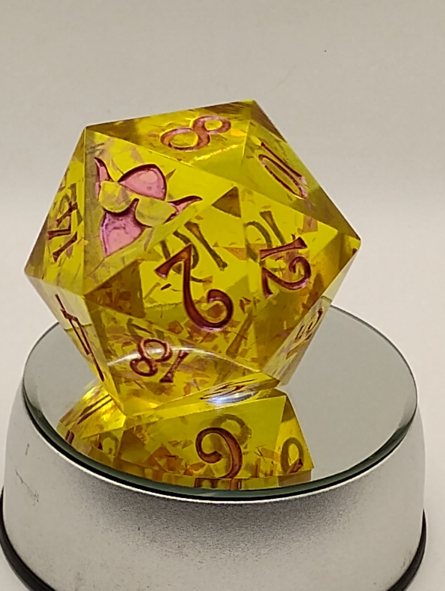 Blush Colossus – 78mm Handmade Chonk D20 with Iridescent Pink Glitter