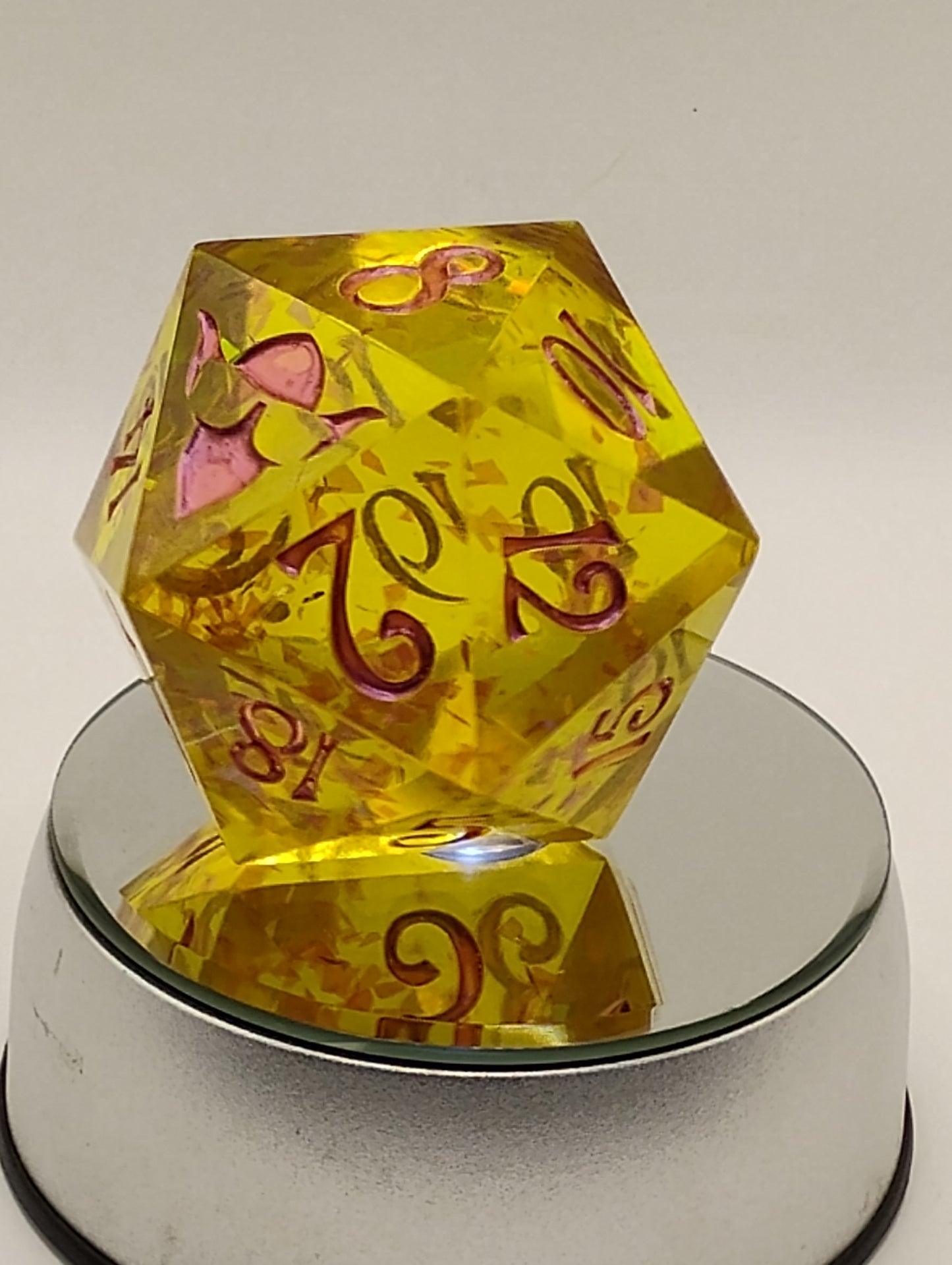 Blush Colossus – 78mm Handmade Chonk D20 with Iridescent Pink Glitter