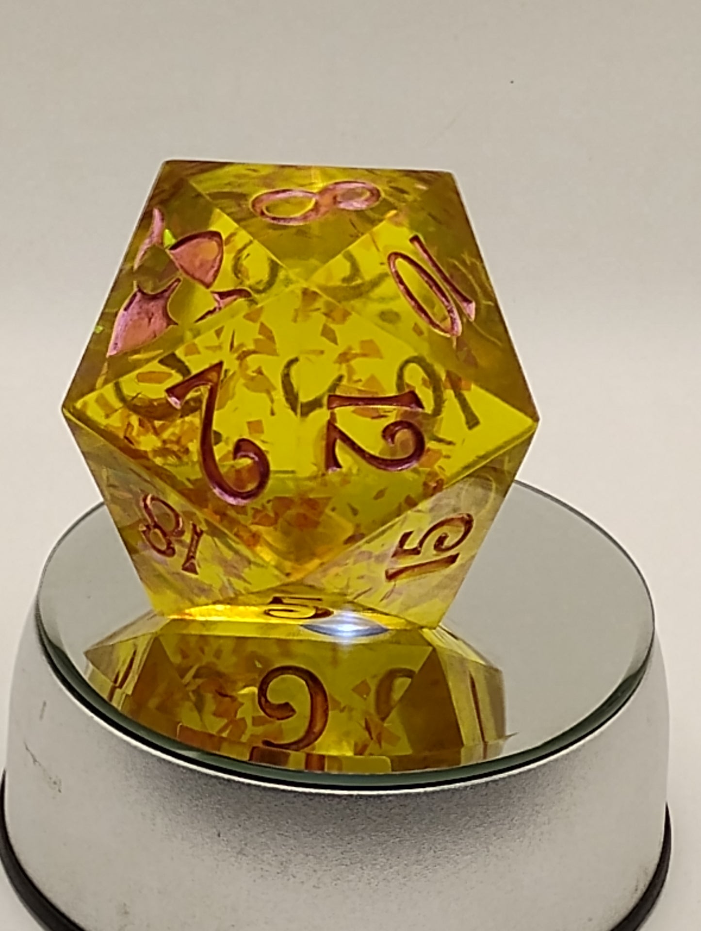 Blush Colossus – 78mm Handmade Chonk D20 with Iridescent Pink Glitter