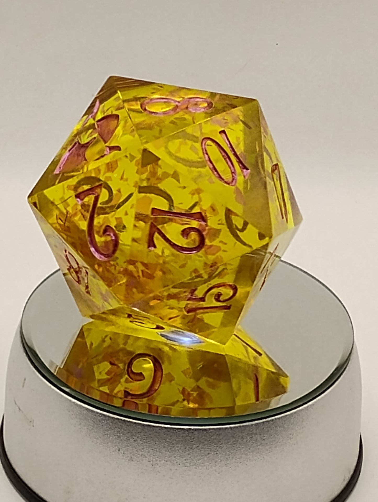 Blush Colossus – 78mm Handmade Chonk D20 with Iridescent Pink Glitter