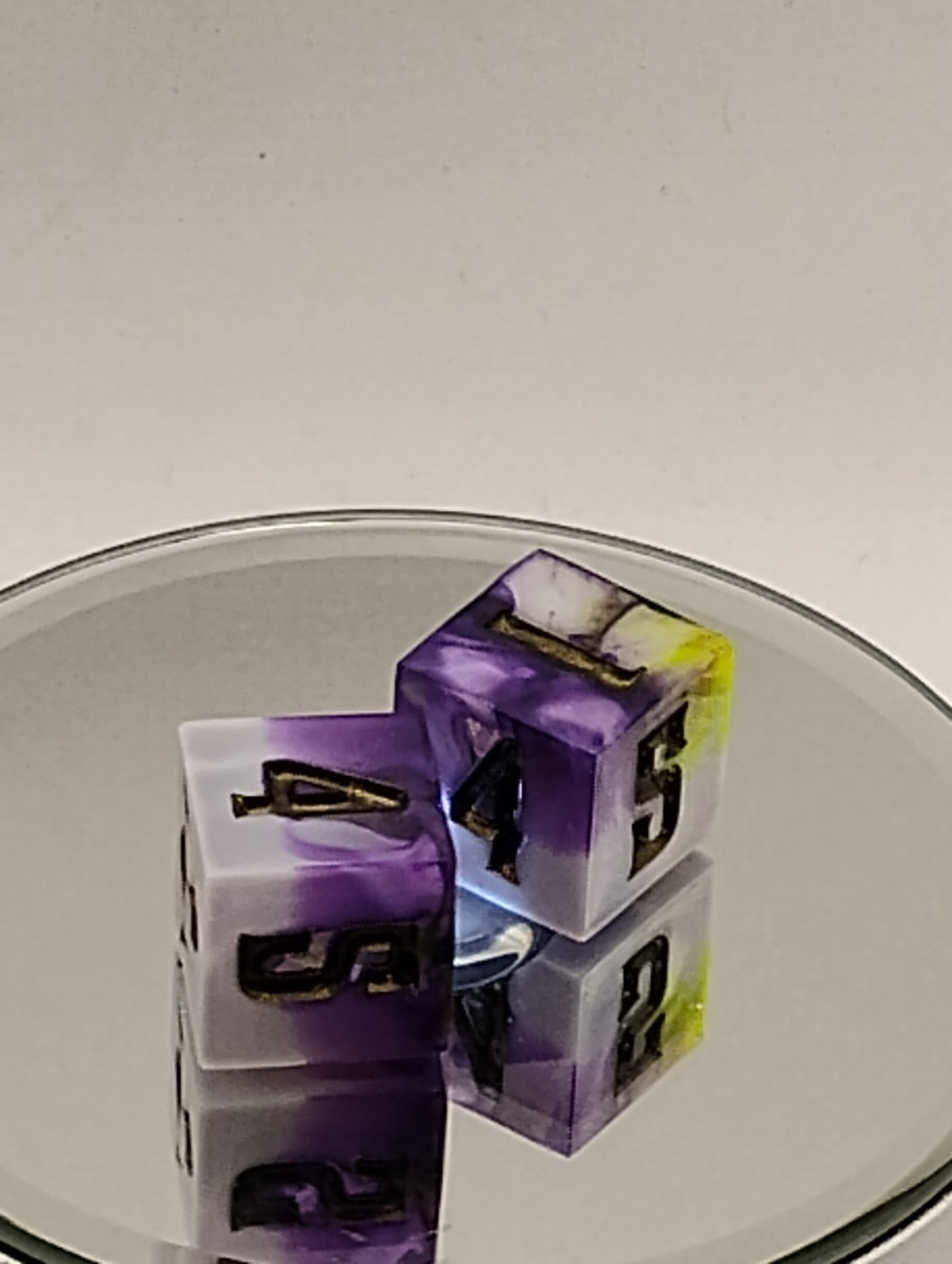 Handmade D6 Dice Set White Purple and Fluorescent Yellow Green Custom Dice for Dungeons & Dragons TTRPG