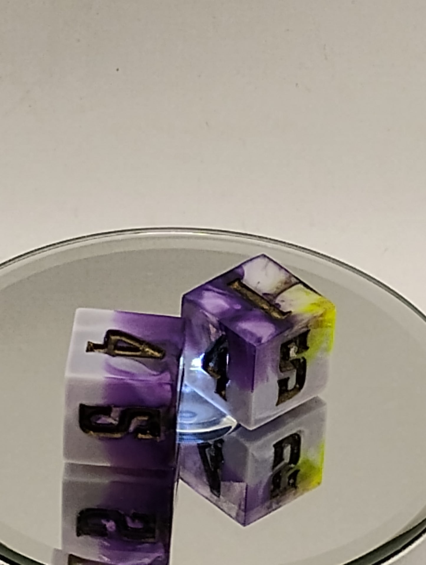 Handmade D6 Dice Set White Purple and Fluorescent Yellow Green Custom Dice for Dungeons & Dragons TTRPG