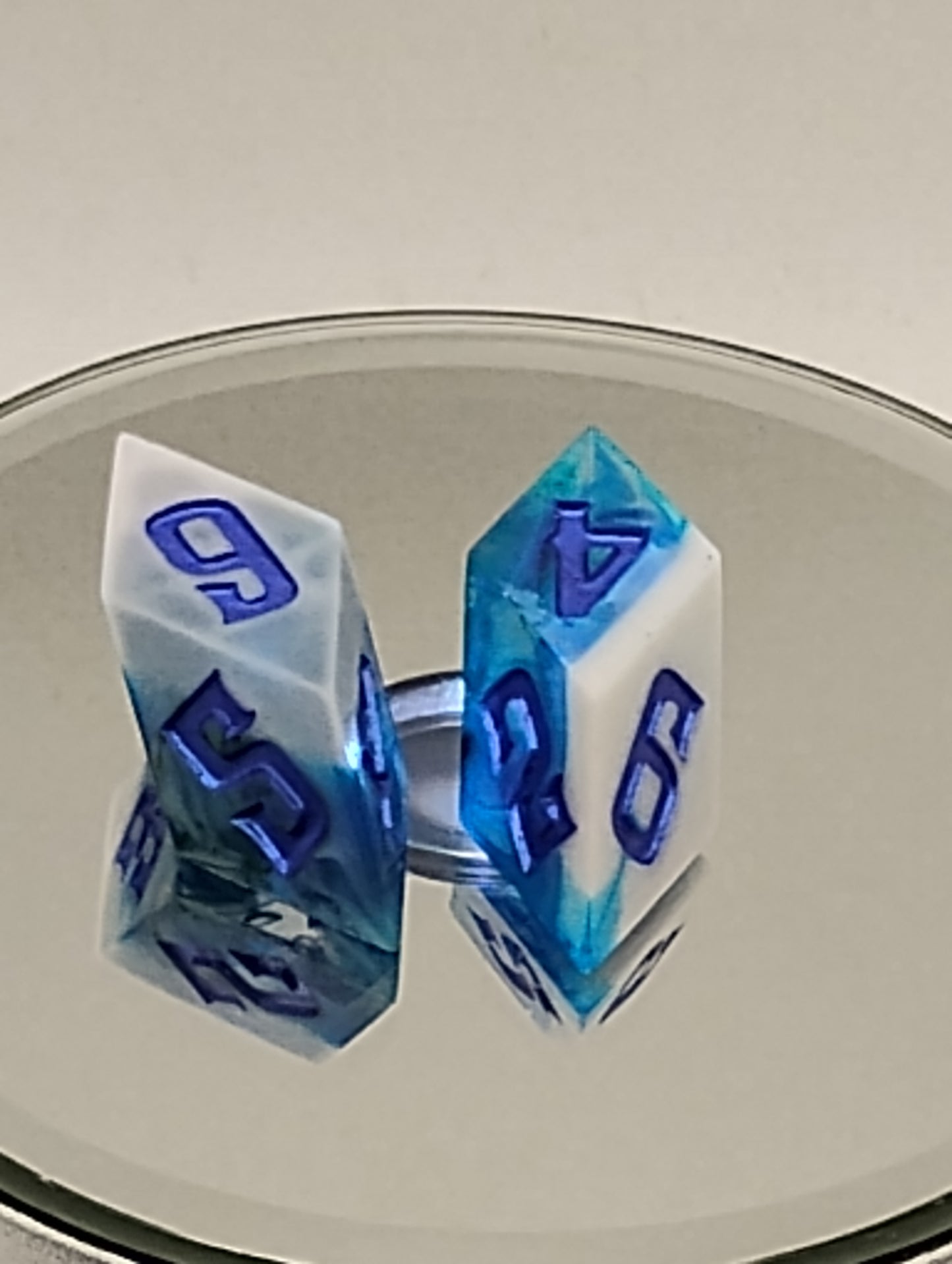Handmade Rhombic Blue & White D6 Dice Set Custom Fantasy Dice for Dungeons & Dragons TTRPG Adventures