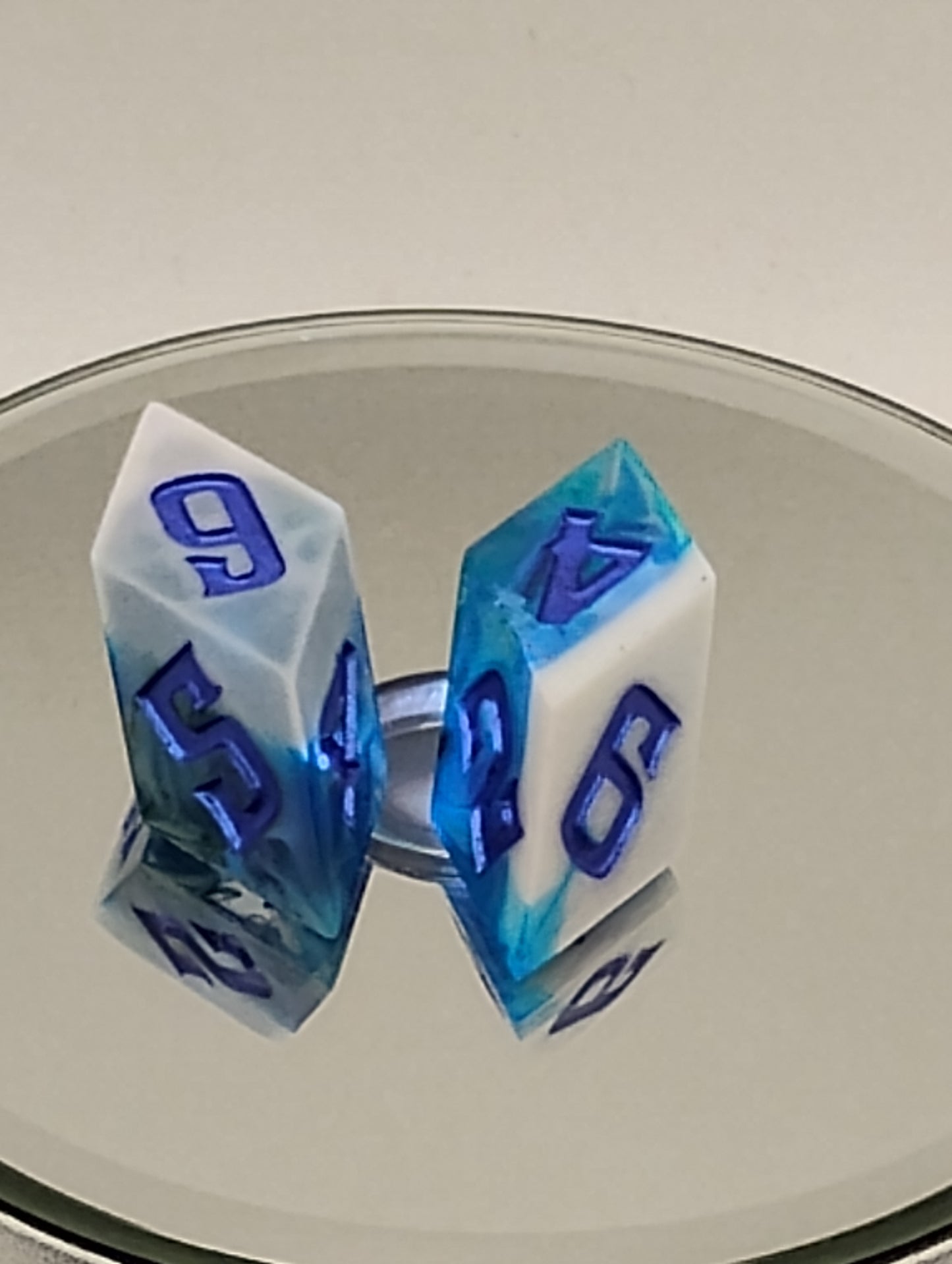 Handmade Rhombic Blue & White D6 Dice Set Custom Fantasy Dice for Dungeons & Dragons TTRPG Adventures