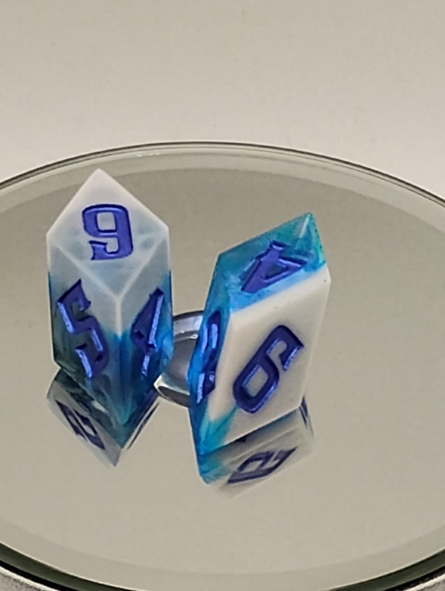 Handmade Rhombic Blue & White D6 Dice Set Custom Fantasy Dice for Dungeons & Dragons TTRPG Adventures