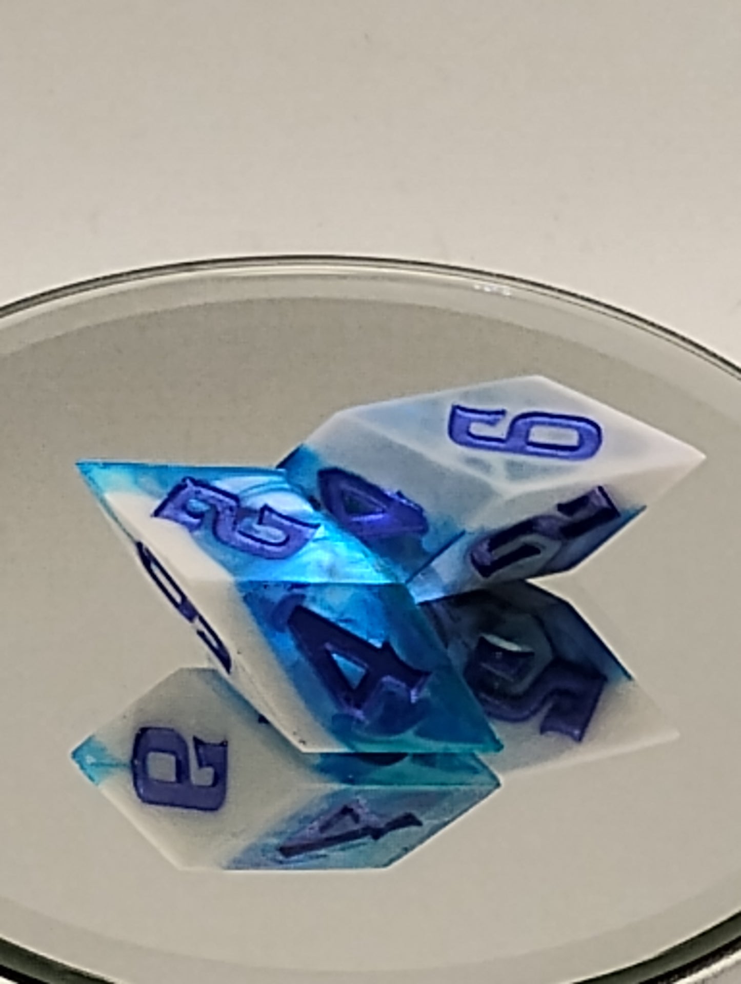 Handmade Rhombic Blue & White D6 Dice Set Custom Fantasy Dice for Dungeons & Dragons TTRPG Adventures