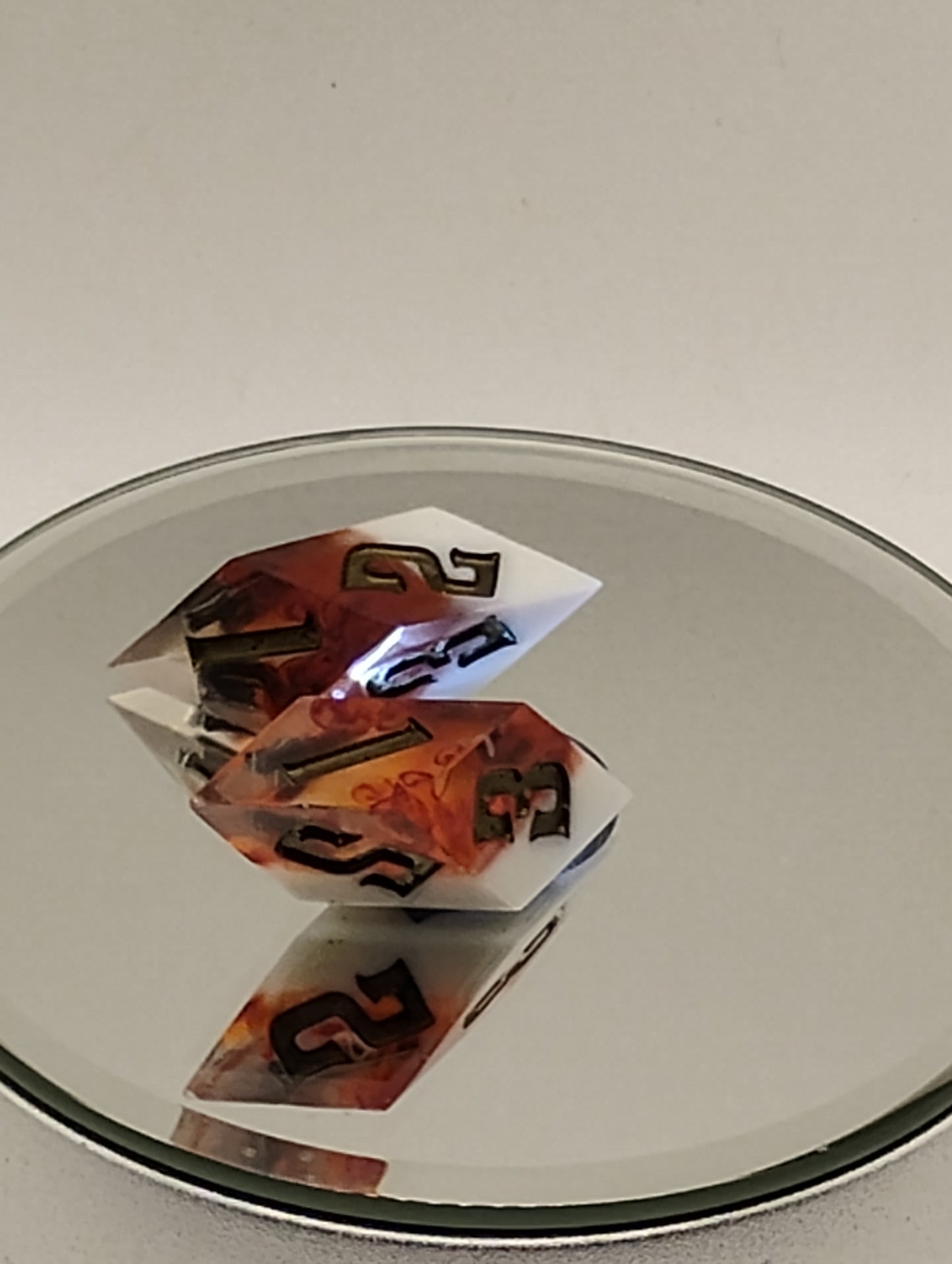 Handmade Rhombic Firestorm D6 Dice Set Fiery Orange, Red & White Custom Dice for Dungeons & Dragons TTRPG