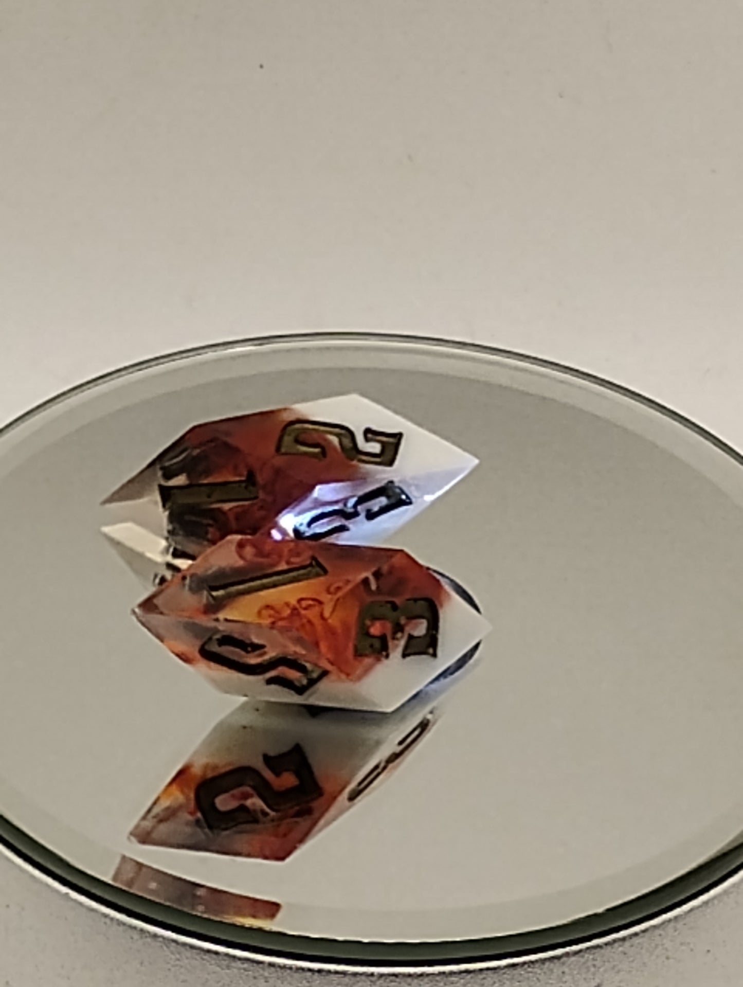 Handmade Rhombic Firestorm D6 Dice Set Fiery Orange, Red & White Custom Dice for Dungeons & Dragons TTRPG