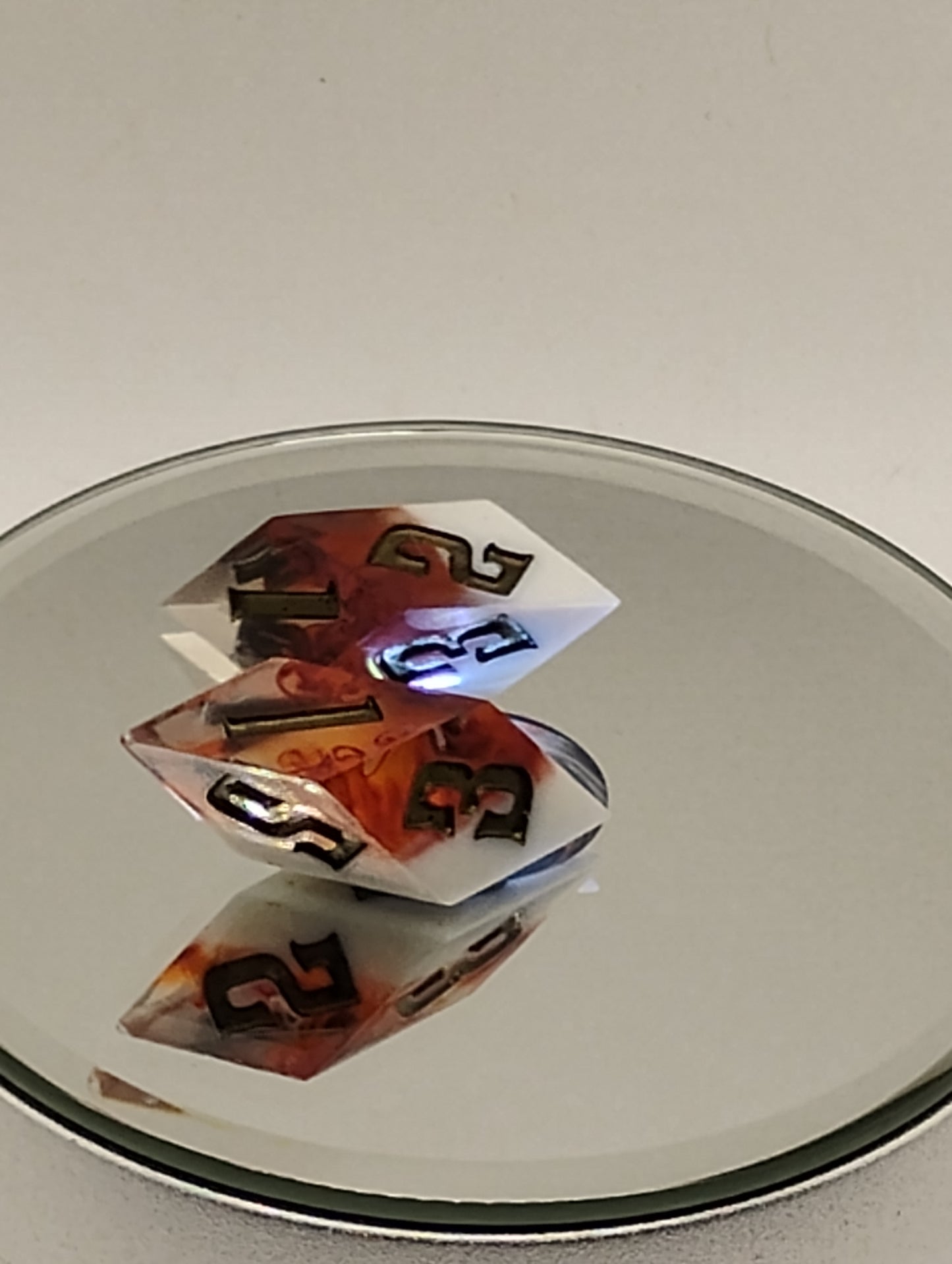 Handmade Rhombic Firestorm D6 Dice Set Fiery Orange, Red & White Custom Dice for Dungeons & Dragons TTRPG