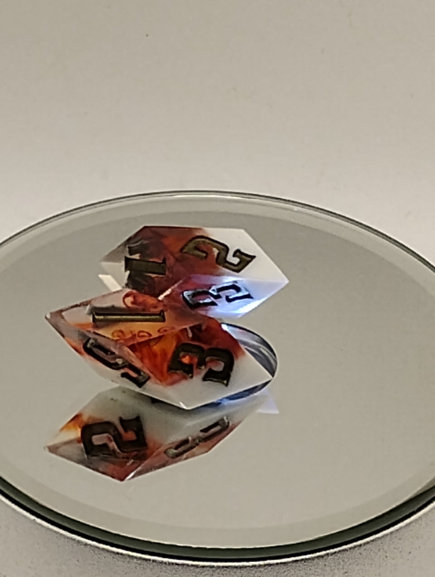 Handmade Rhombic Firestorm D6 Dice Set Fiery Orange, Red & White Custom Dice for Dungeons & Dragons TTRPG