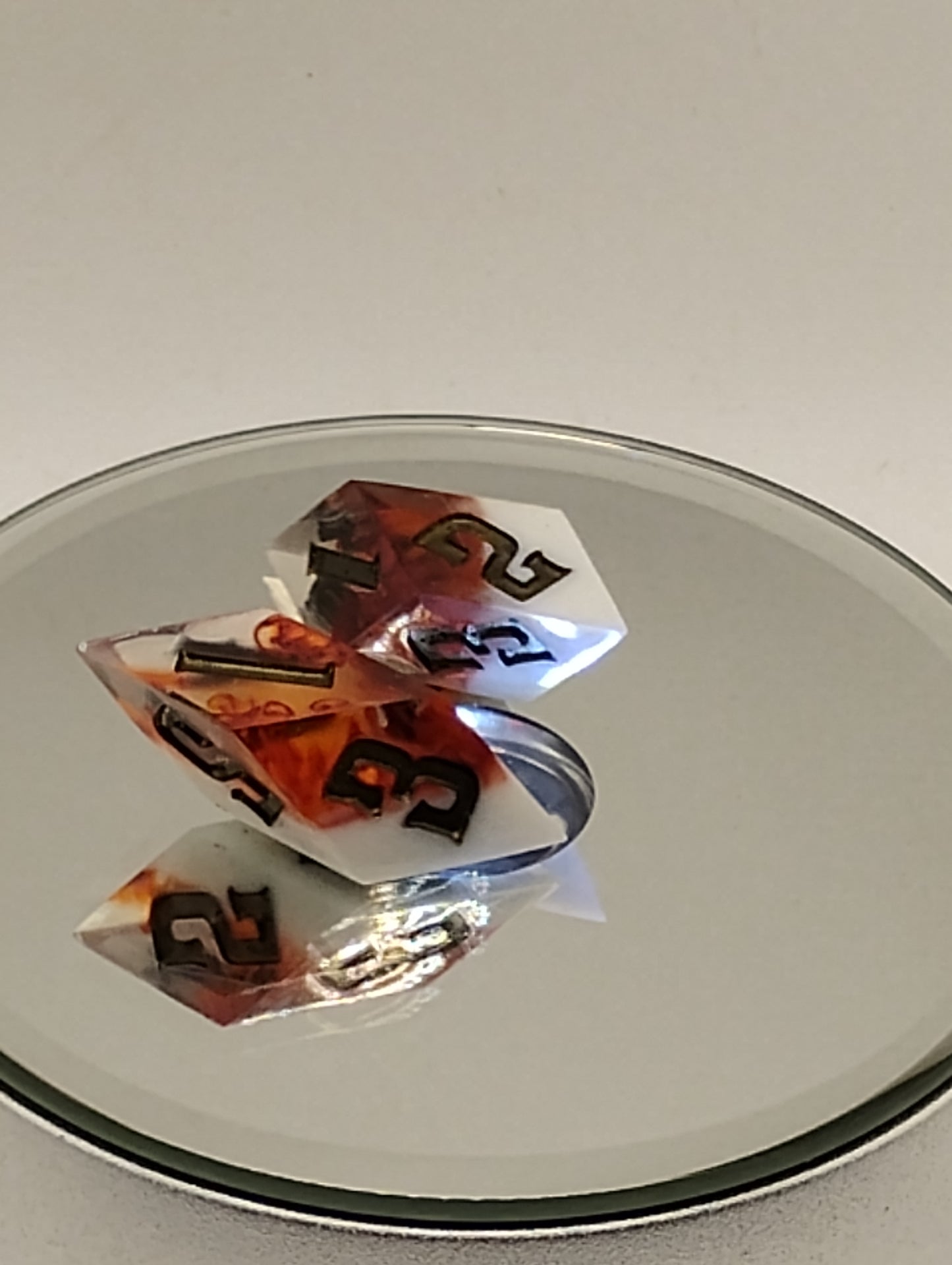 Handmade Rhombic Firestorm D6 Dice Set Fiery Orange, Red & White Custom Dice for Dungeons & Dragons TTRPG