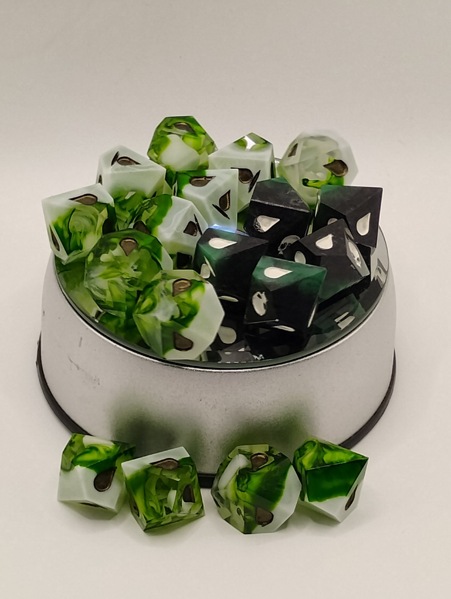 Handcrafted Vampire: The Masquerade Dice Set Verdant Green and Dark Green with Black Unique TTRPG Roleplaying Accessories