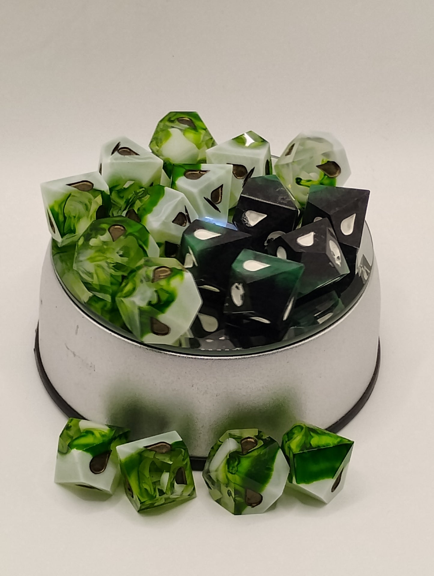 Handcrafted Vampire: The Masquerade Dice Set Verdant Green and Dark Green with Black Unique TTRPG Roleplaying Accessories